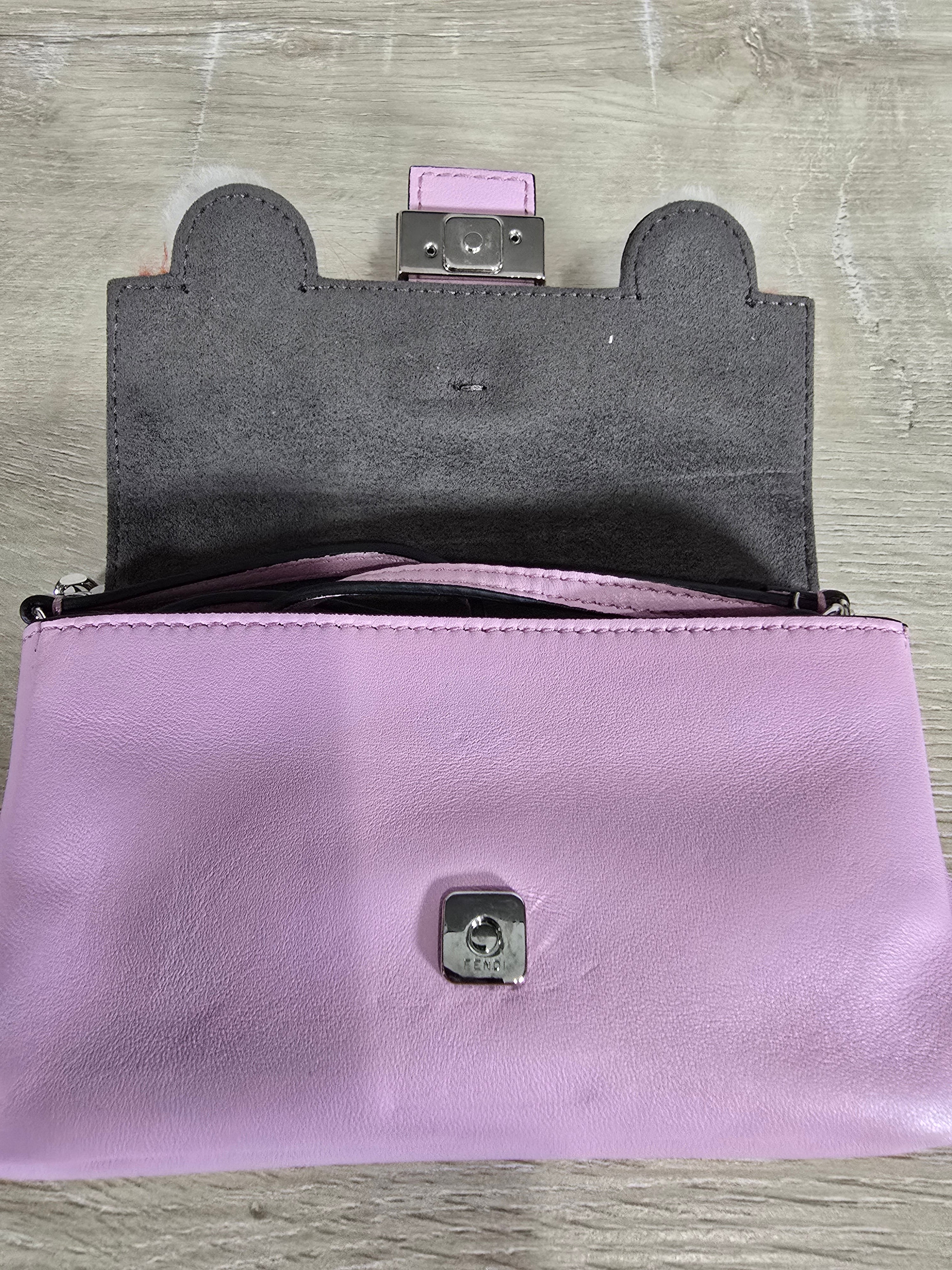 Fendi Micro Monster Baguette Pink Leather Crystal Fur Embellishment