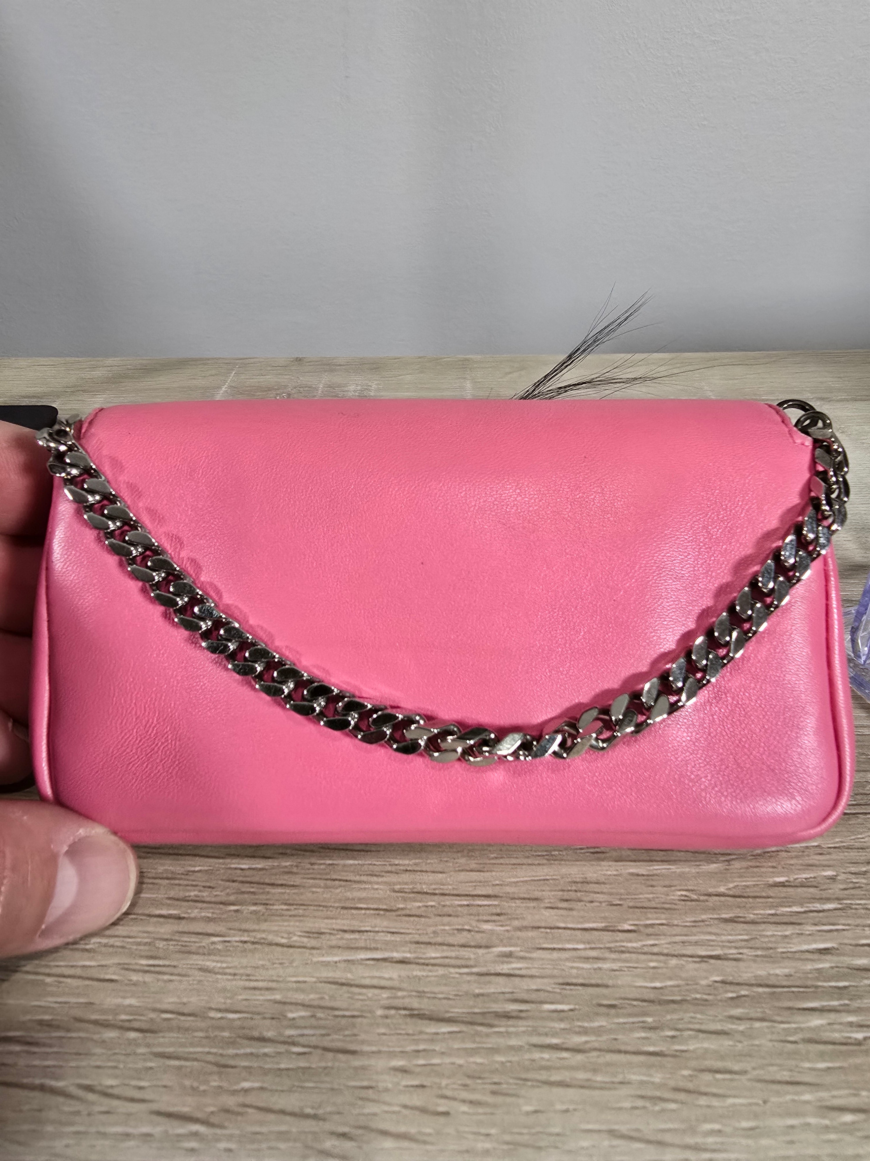 Fendi Micro Monster Baguette Dark Pink Leather Crystal Fur Embellishment