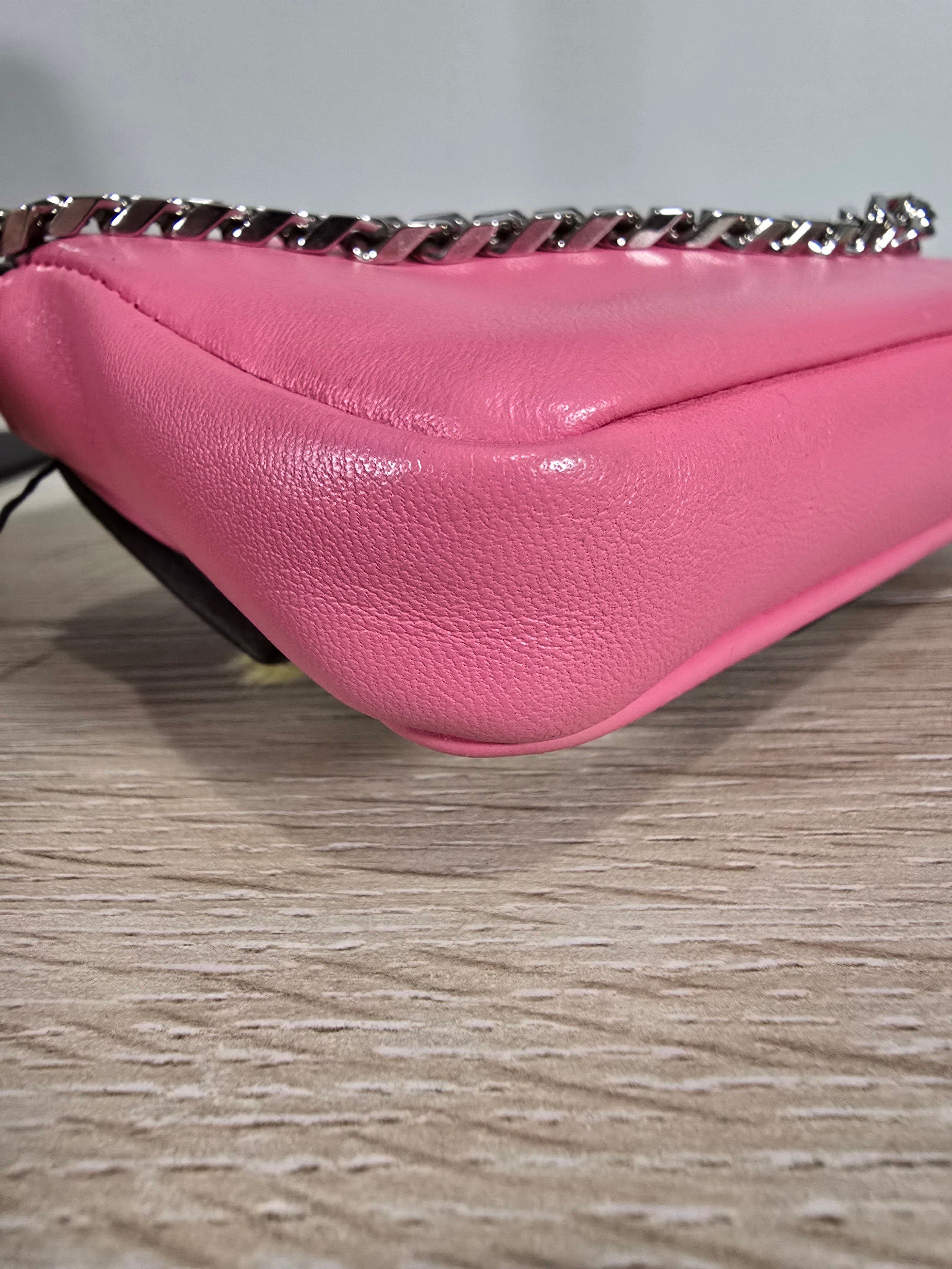 Fendi Micro Monster Baguette Dark Pink Leather Crystal Fur Embellishment