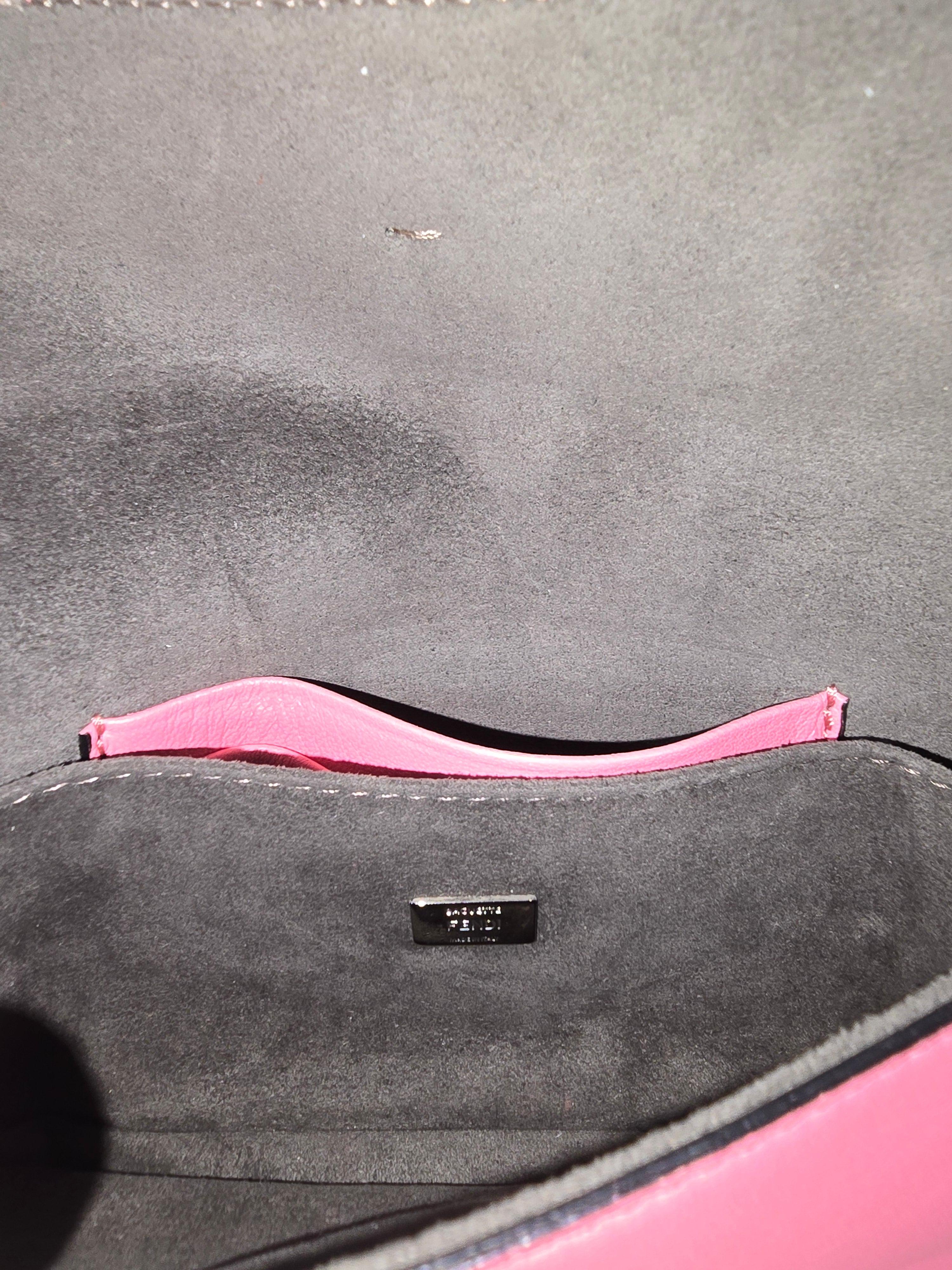 Fendi Micro Monster Baguette Dark Pink Leather Crystal Fur Embellishment