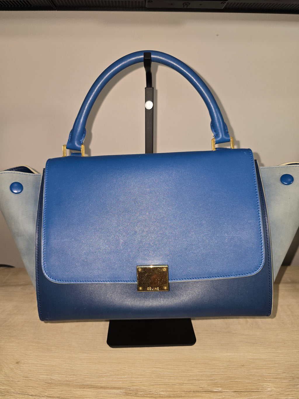 Céline Trapeze Bag Blue Leather Suede Gold Hardware