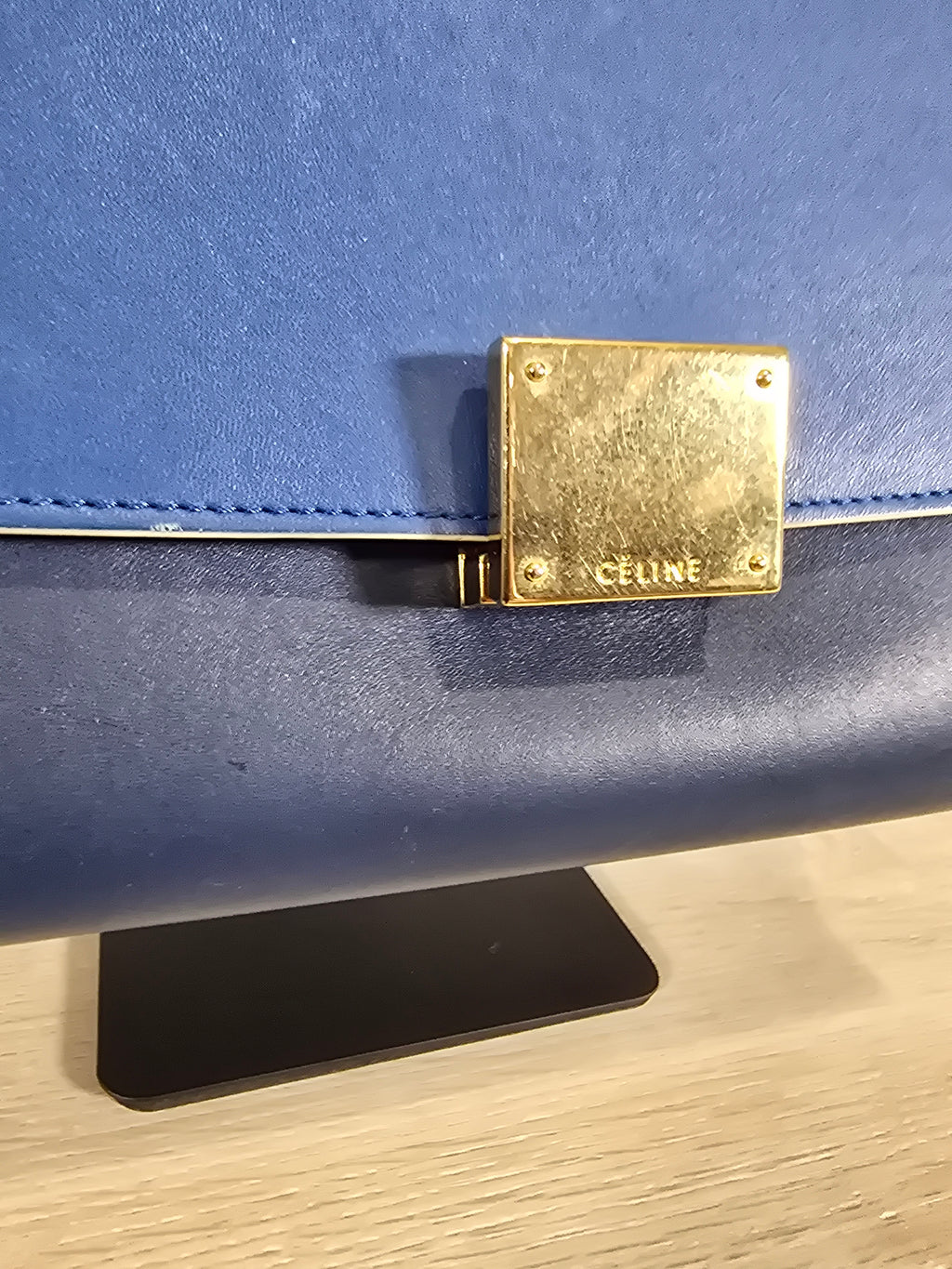 Céline Trapeze Bag Blue Leather Suede Gold Hardware