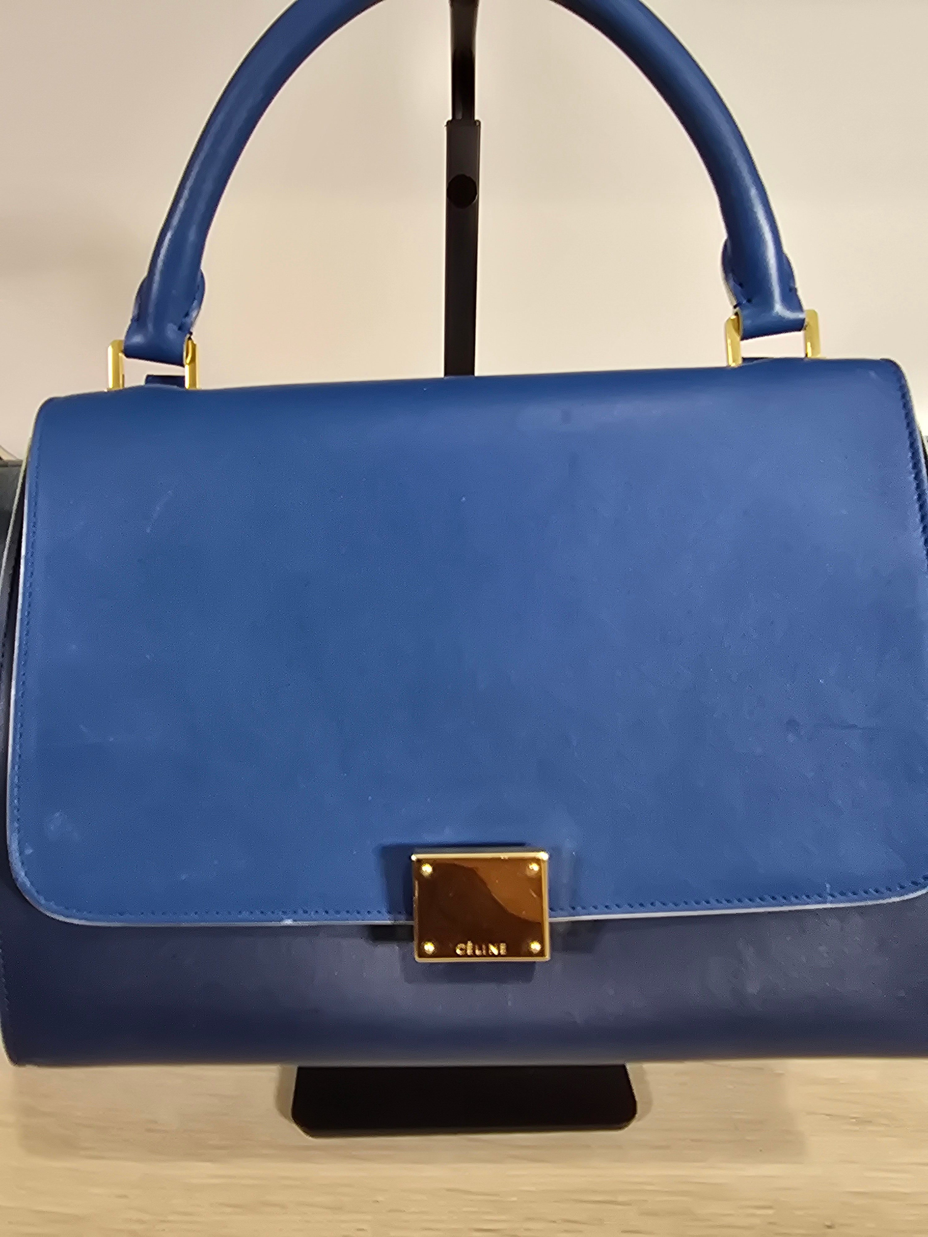 Céline Trapeze Bag Blue Leather Suede Gold Hardware