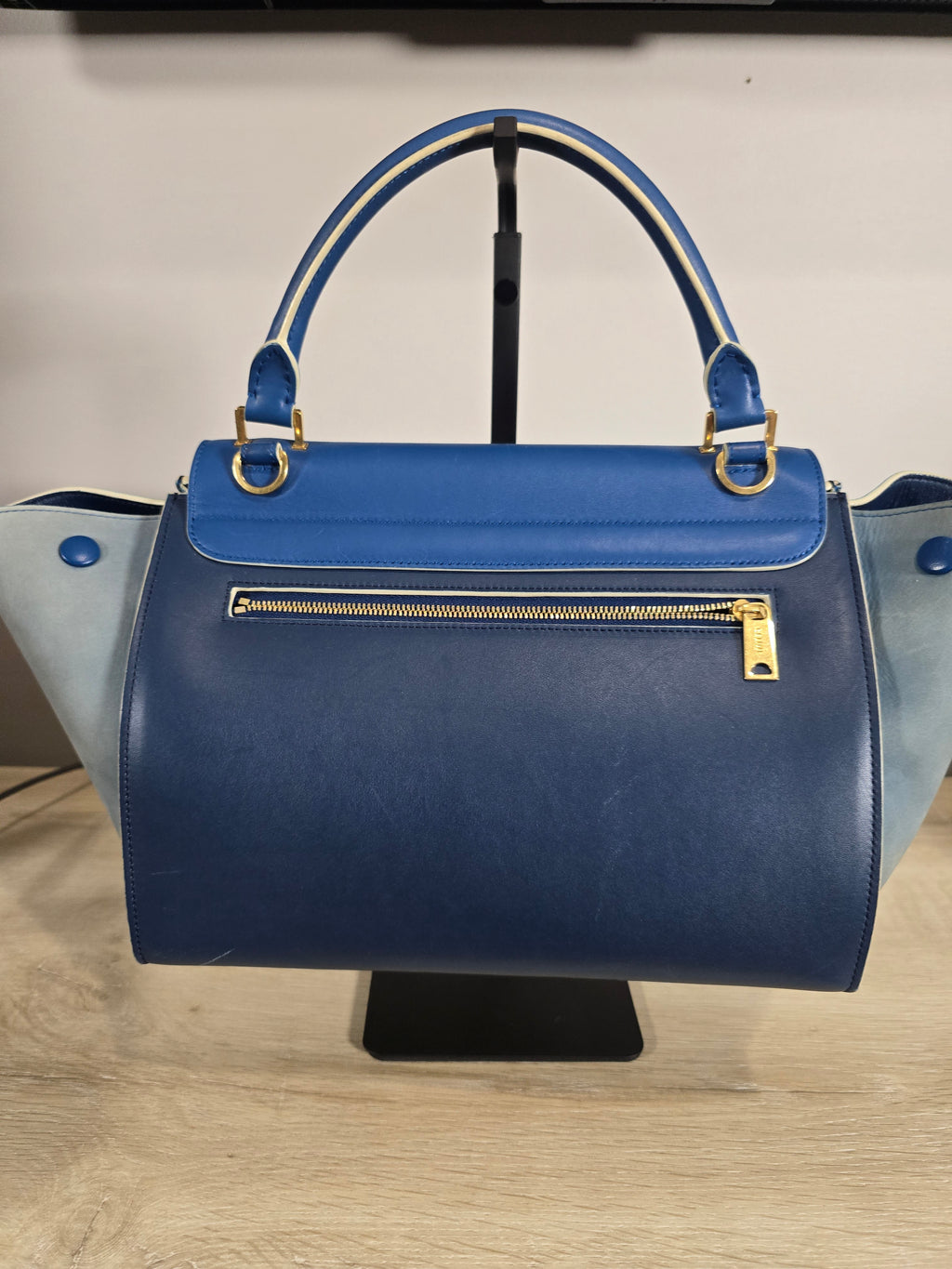 Céline Trapeze Bag Blue Leather Suede Gold Hardware