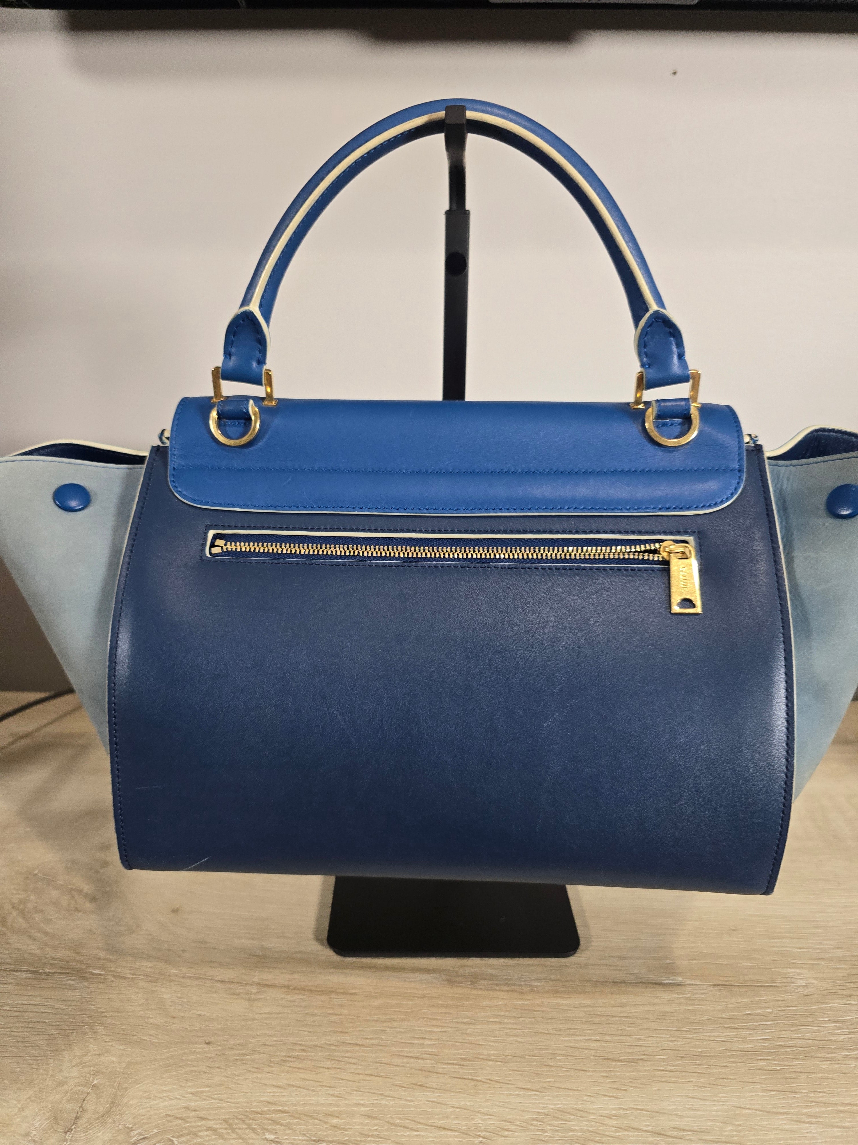 Céline Trapeze Bag Blue Leather Suede Gold Hardware