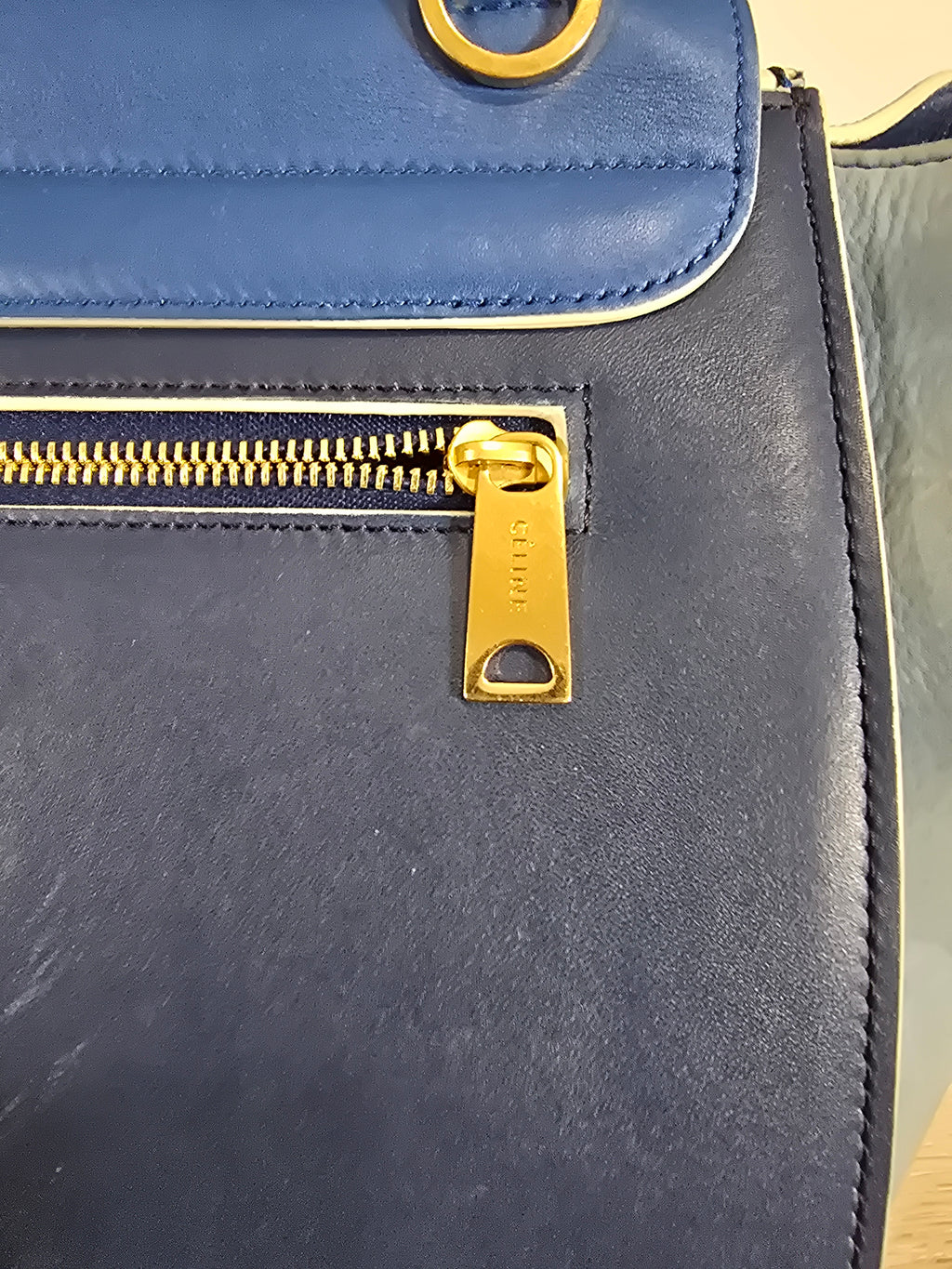 Céline Trapeze Bag Blue Leather Suede Gold Hardware
