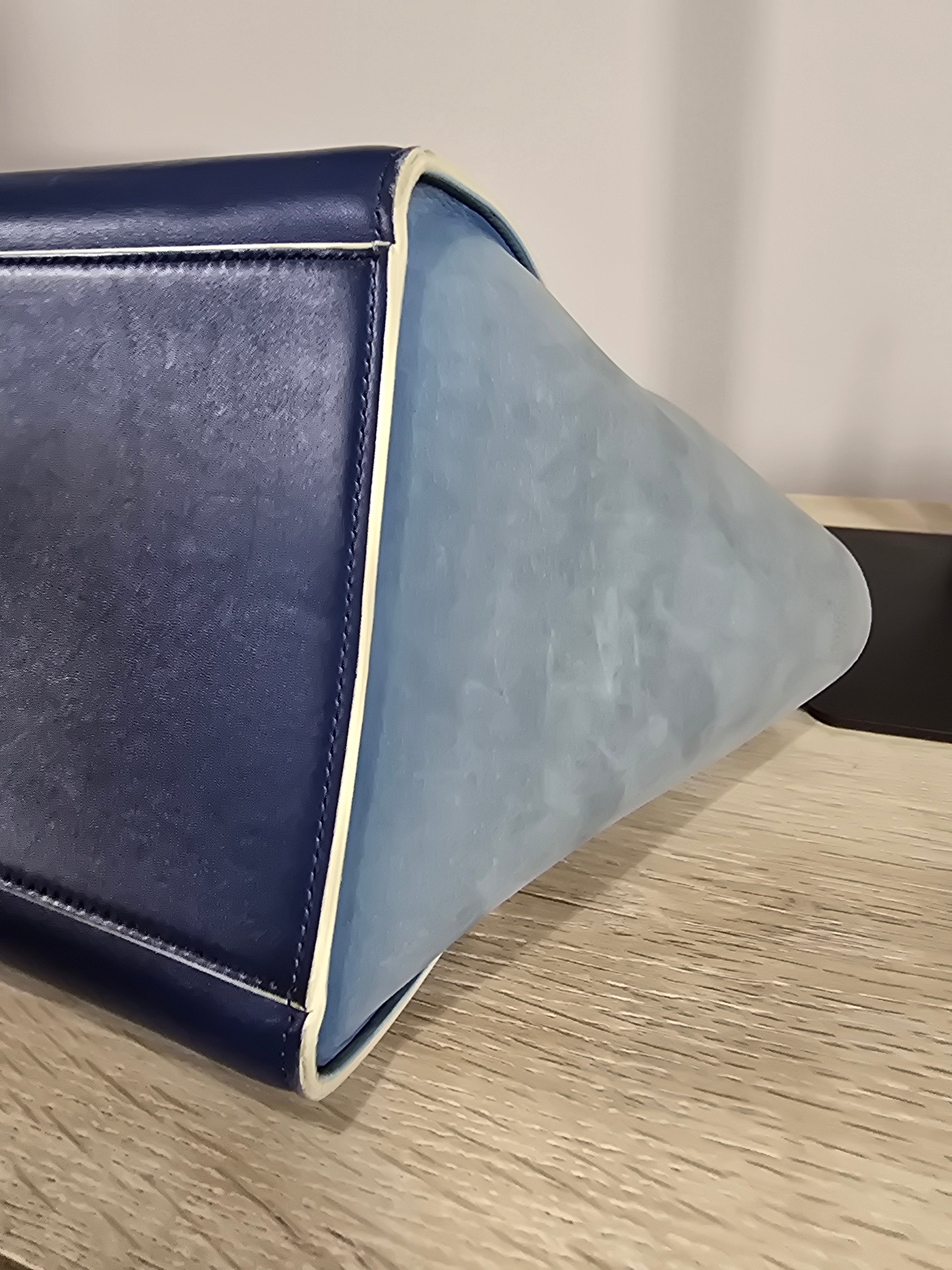 Céline Trapeze Bag Blue Leather Suede Gold Hardware