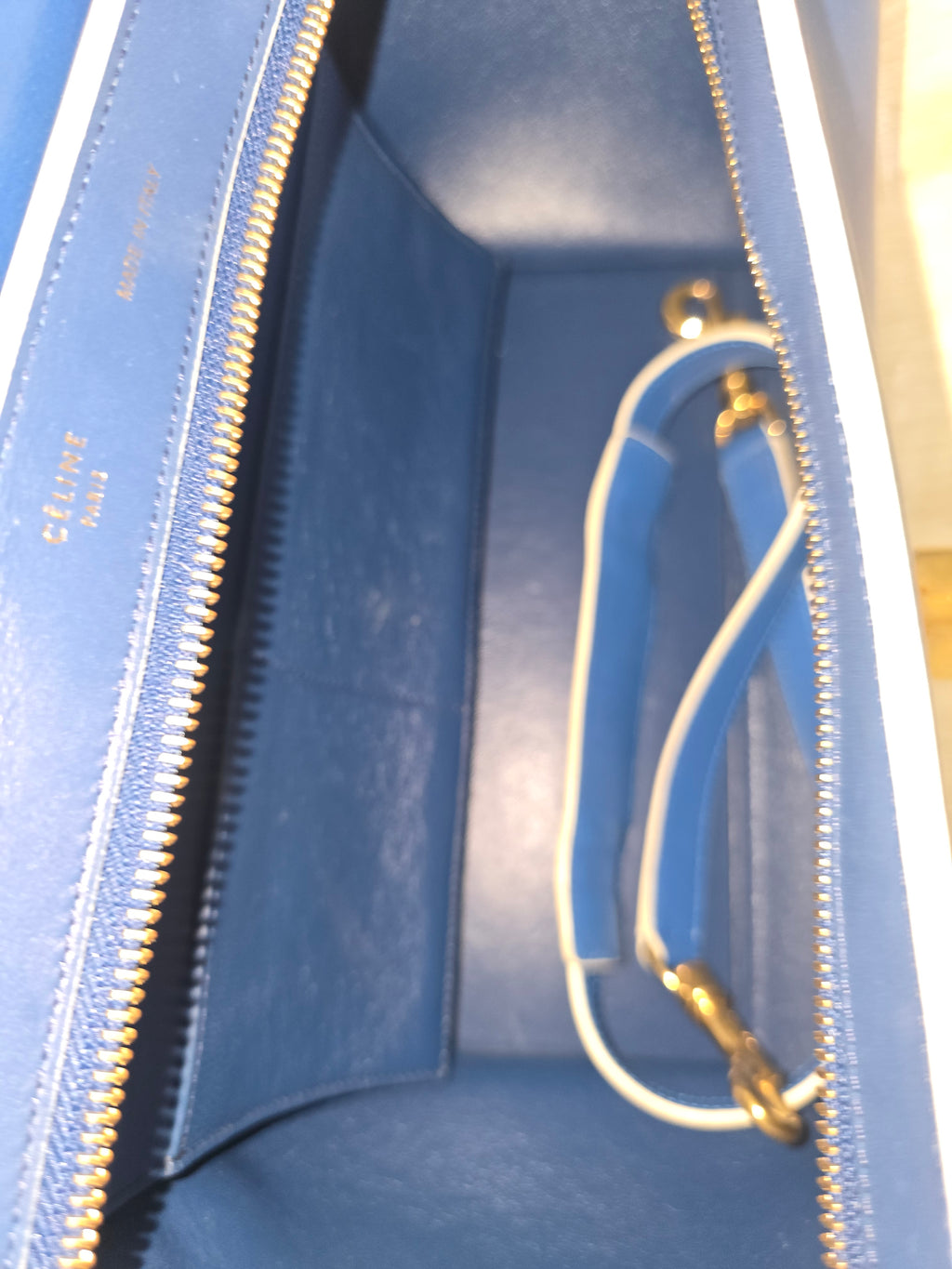 Céline Trapeze Bag Blue Leather Suede Gold Hardware