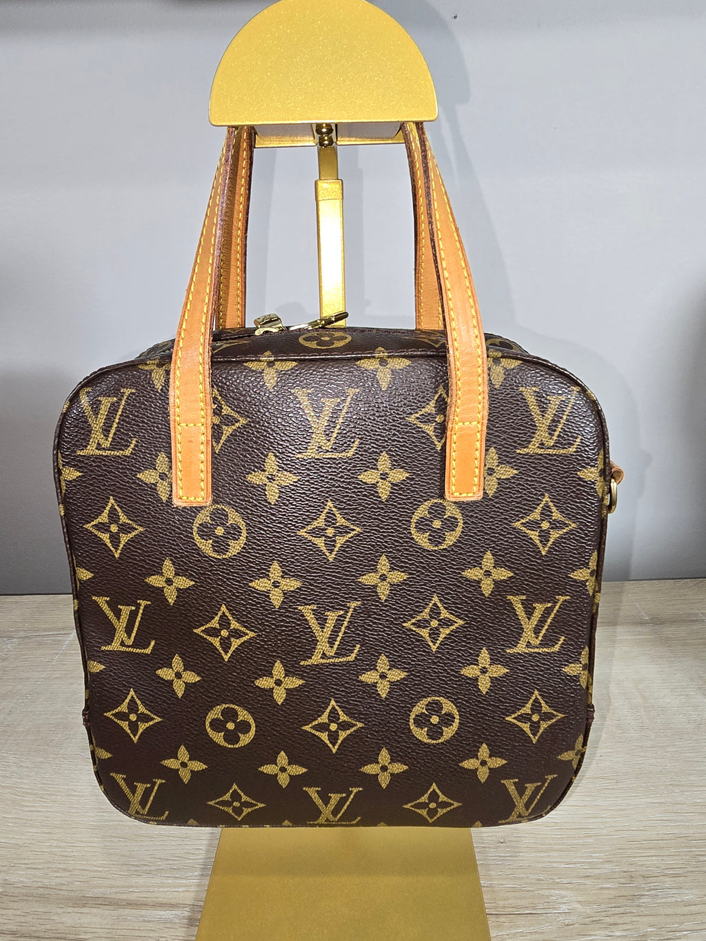 Louis Vuitton Monogram Spontini Satchel Vachetta Leather Handles Shoulder Strap