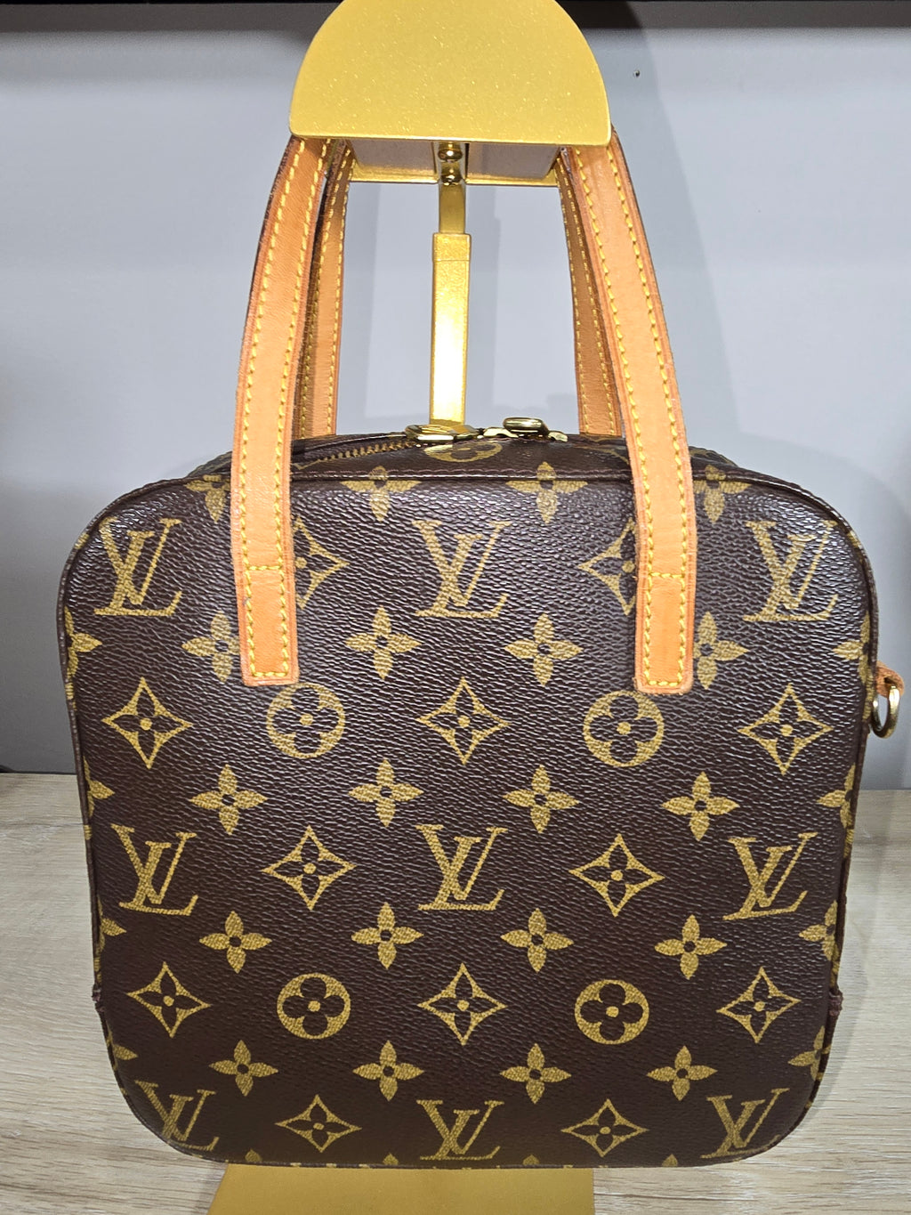 Louis Vuitton Monogram Spontini Satchel Vachetta Leather Handles Shoulder Strap