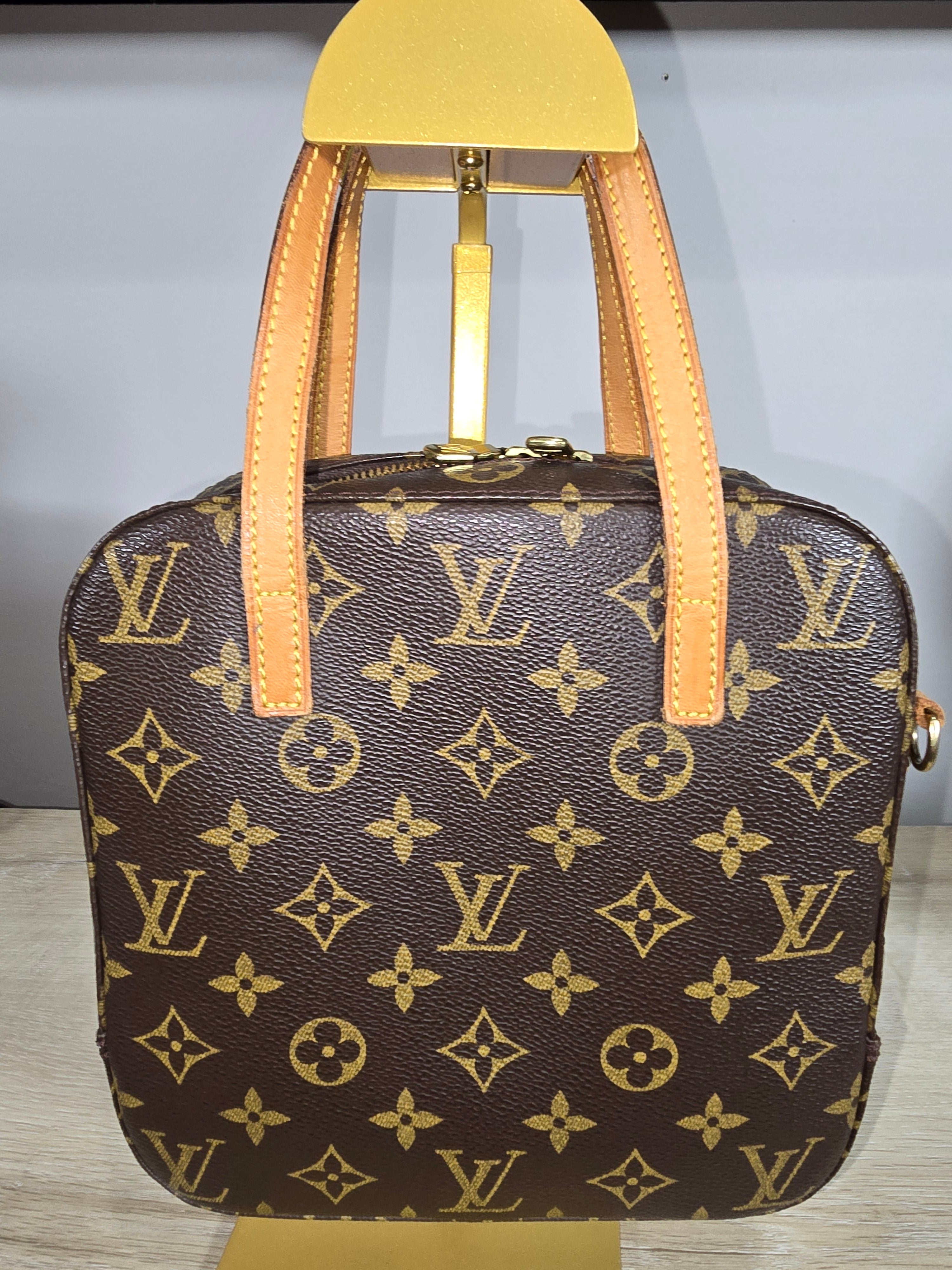 Louis Vuitton Monogram Spontini Satchel Vachetta Leather Handles Shoulder Strap
