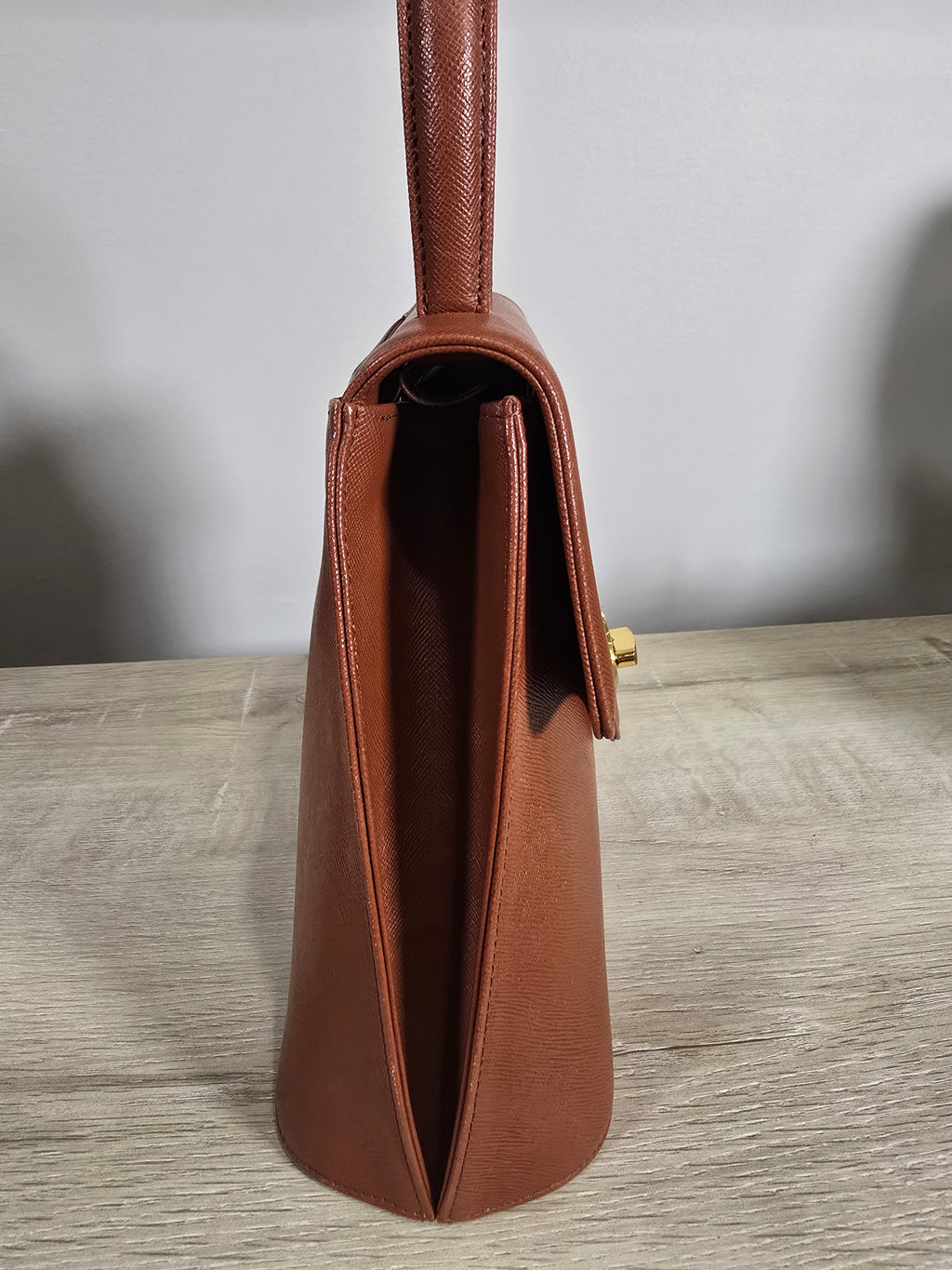 Givenchy Vintage Top Handle Bag Brown Orange Textured Leather Gold Hardware
