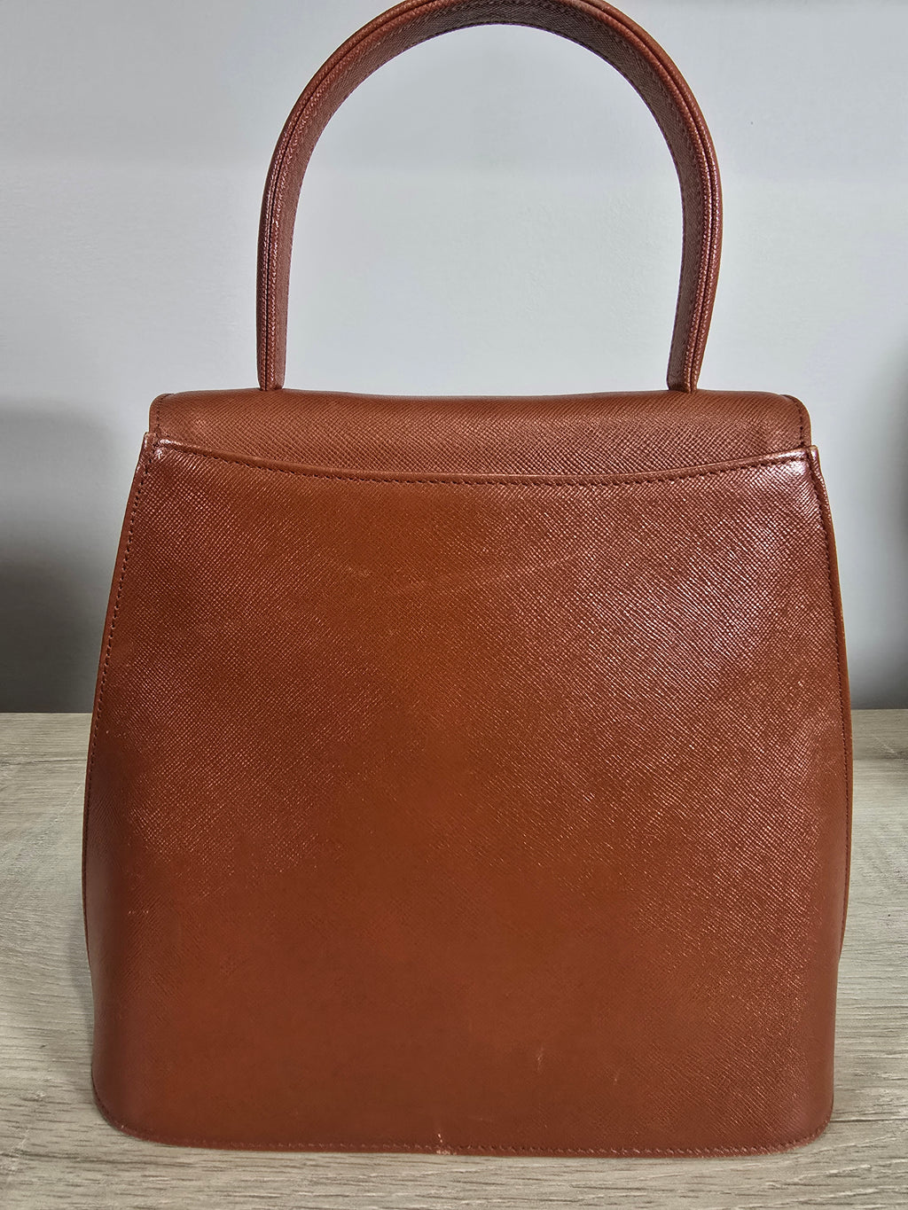Givenchy Vintage Top Handle Bag Brown Orange Textured Leather Gold Hardware