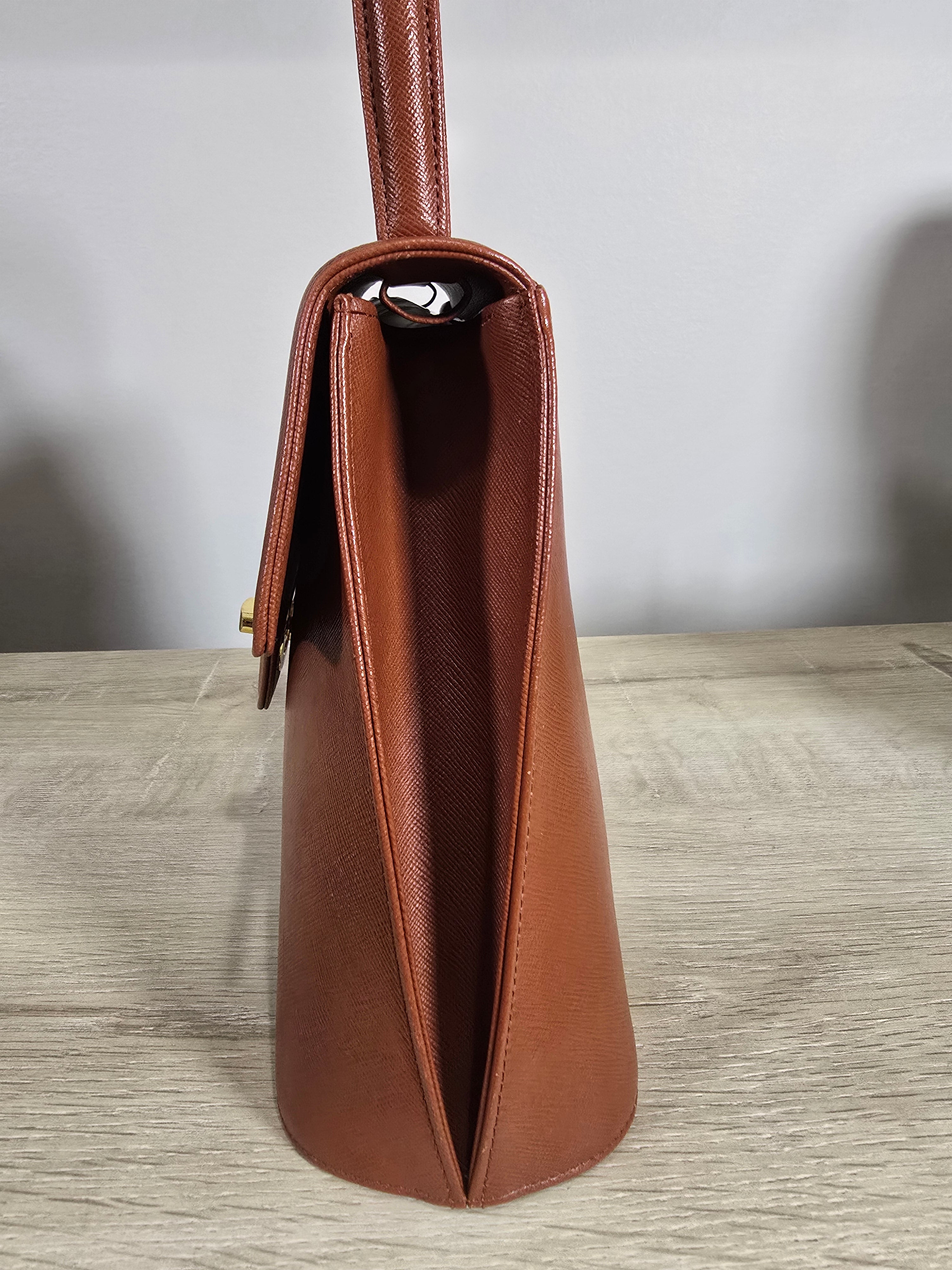 Givenchy Vintage Top Handle Bag Brown Orange Textured Leather Gold Hardware