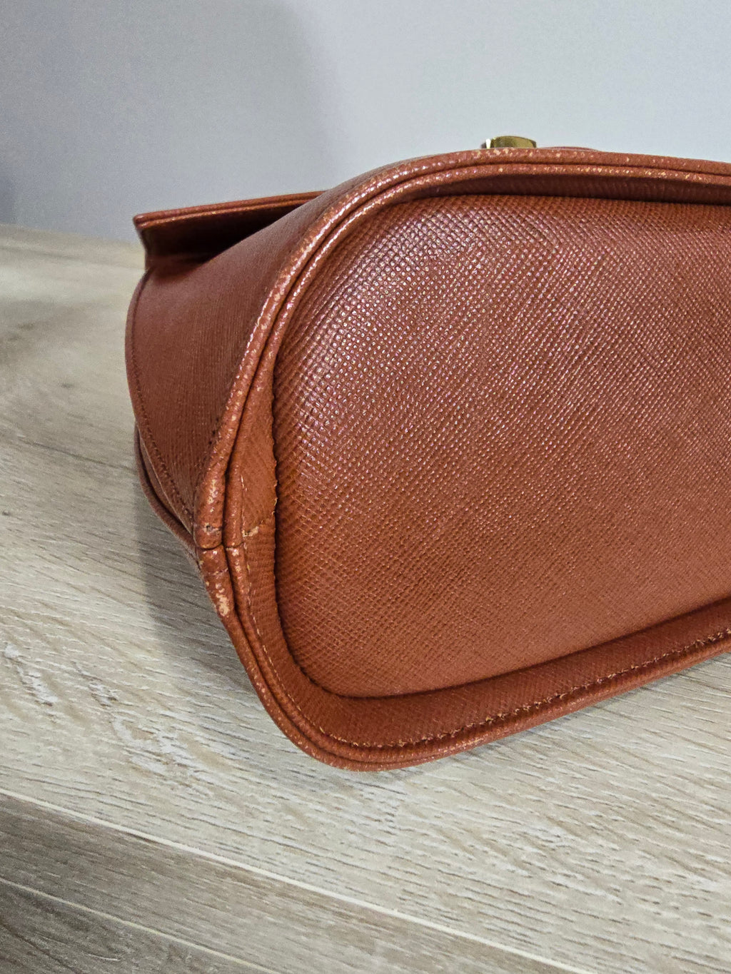 Givenchy Vintage Top Handle Bag Brown Orange Textured Leather Gold Hardware