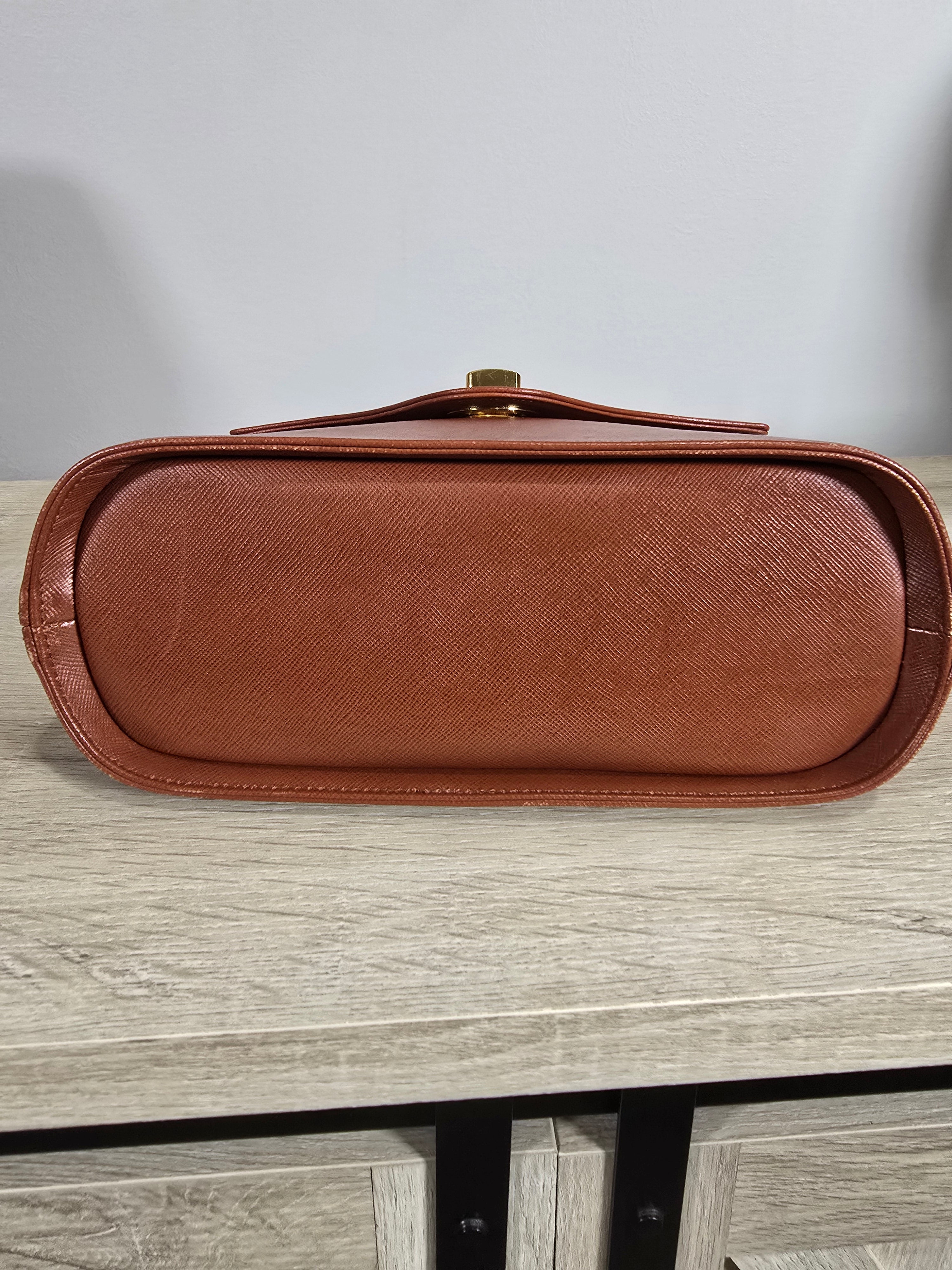 Givenchy Vintage Top Handle Bag Brown Orange Textured Leather Gold Hardware