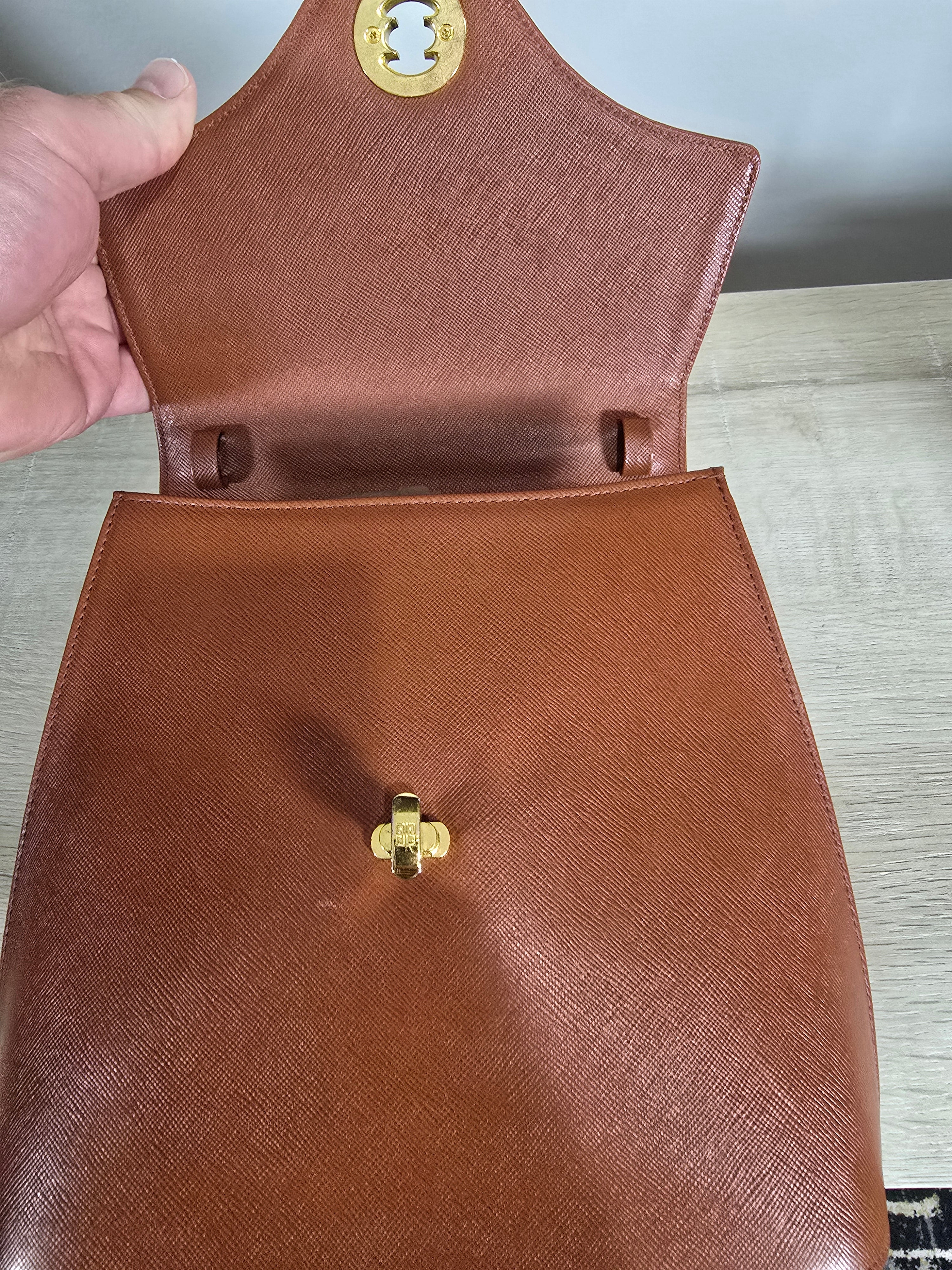 Givenchy Vintage Top Handle Bag Brown Orange Textured Leather Gold Hardware