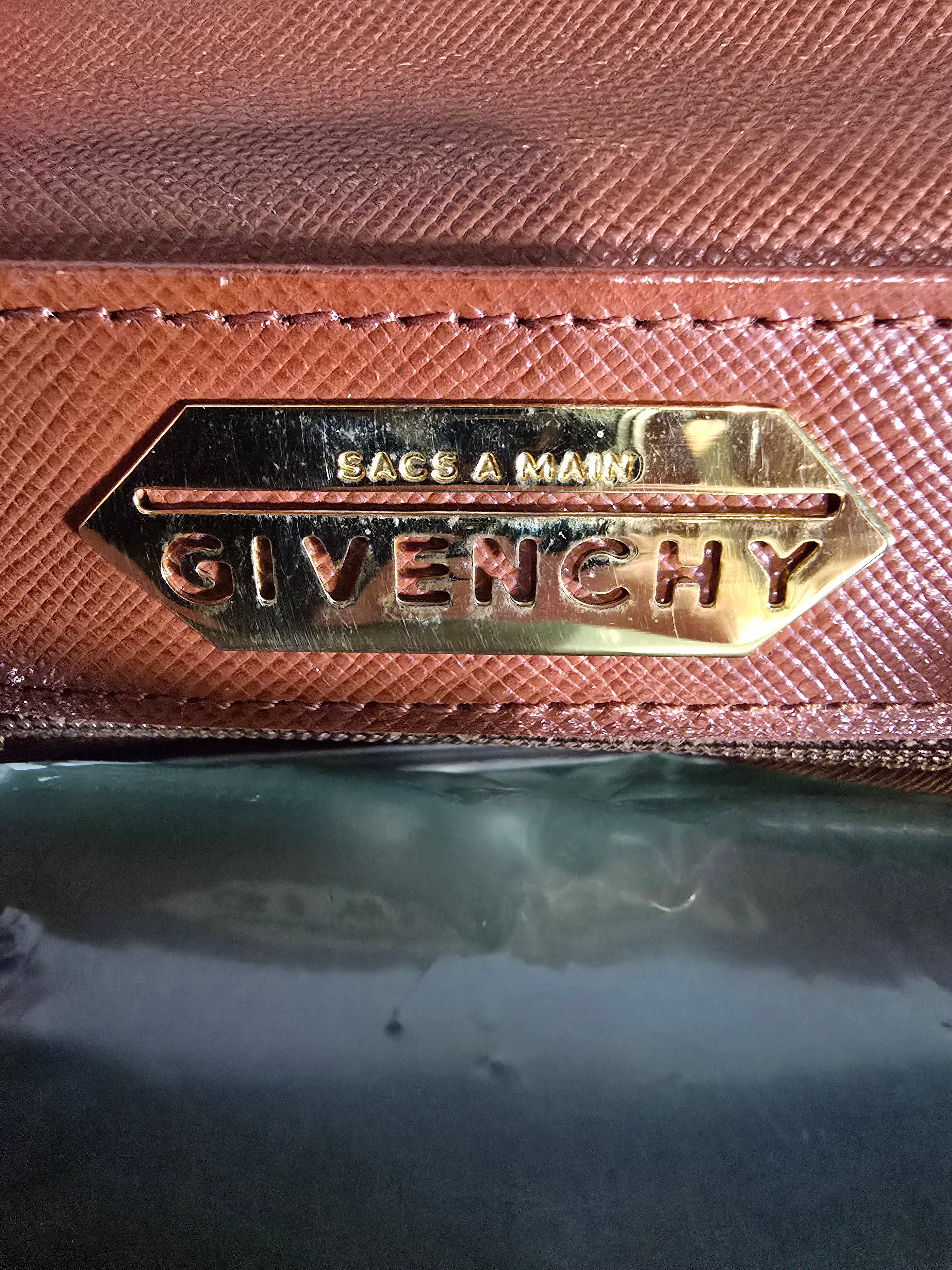 Givenchy Vintage Top Handle Bag Brown Orange Textured Leather Gold Hardware
