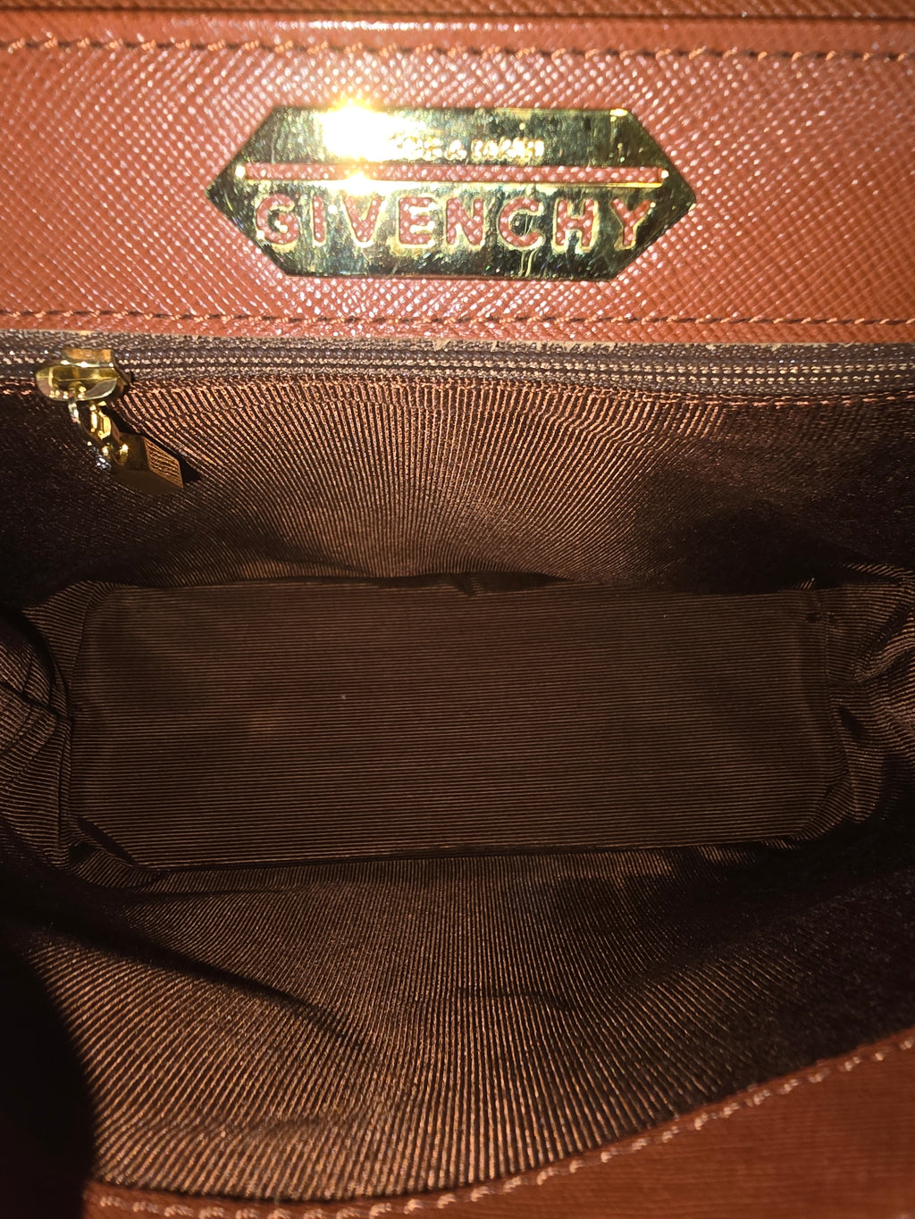 Givenchy Vintage Top Handle Bag Brown Orange Textured Leather Gold Hardware