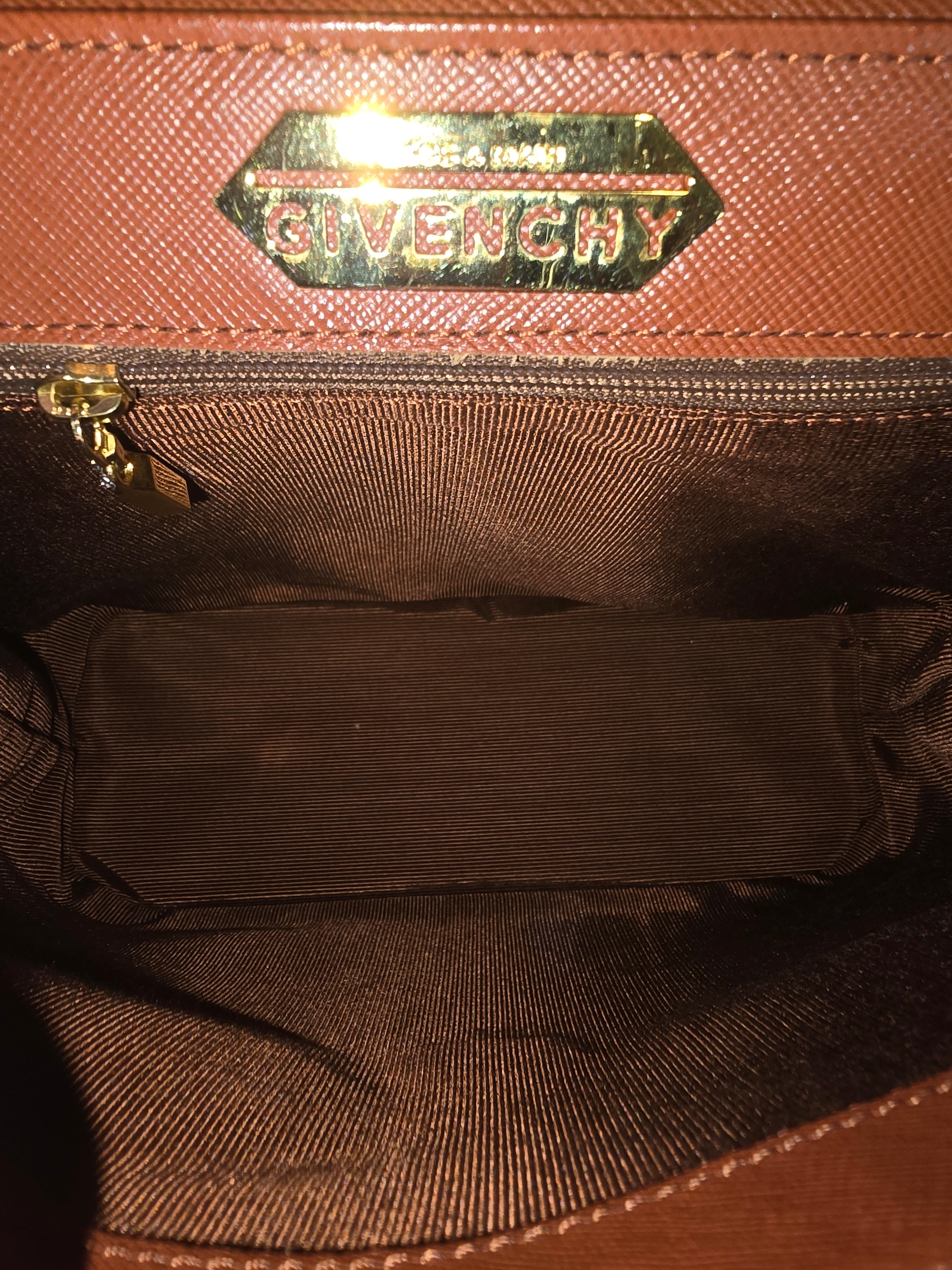 Givenchy Vintage Top Handle Bag Brown Orange Textured Leather Gold Hardware