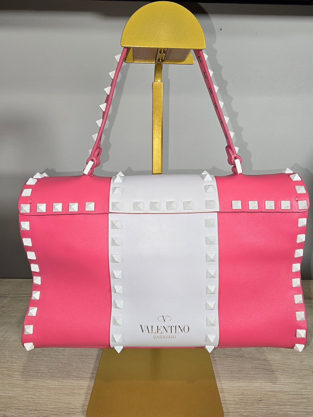 Valentino Garavani My Rockstud Shoulder Bag Pink White Leather Studded Strap