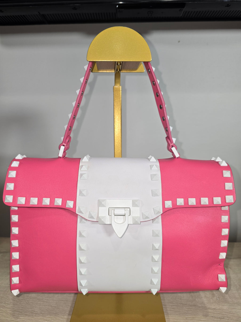 Valentino Garavani My Rockstud Shoulder Bag Pink White Leather Studded Strap