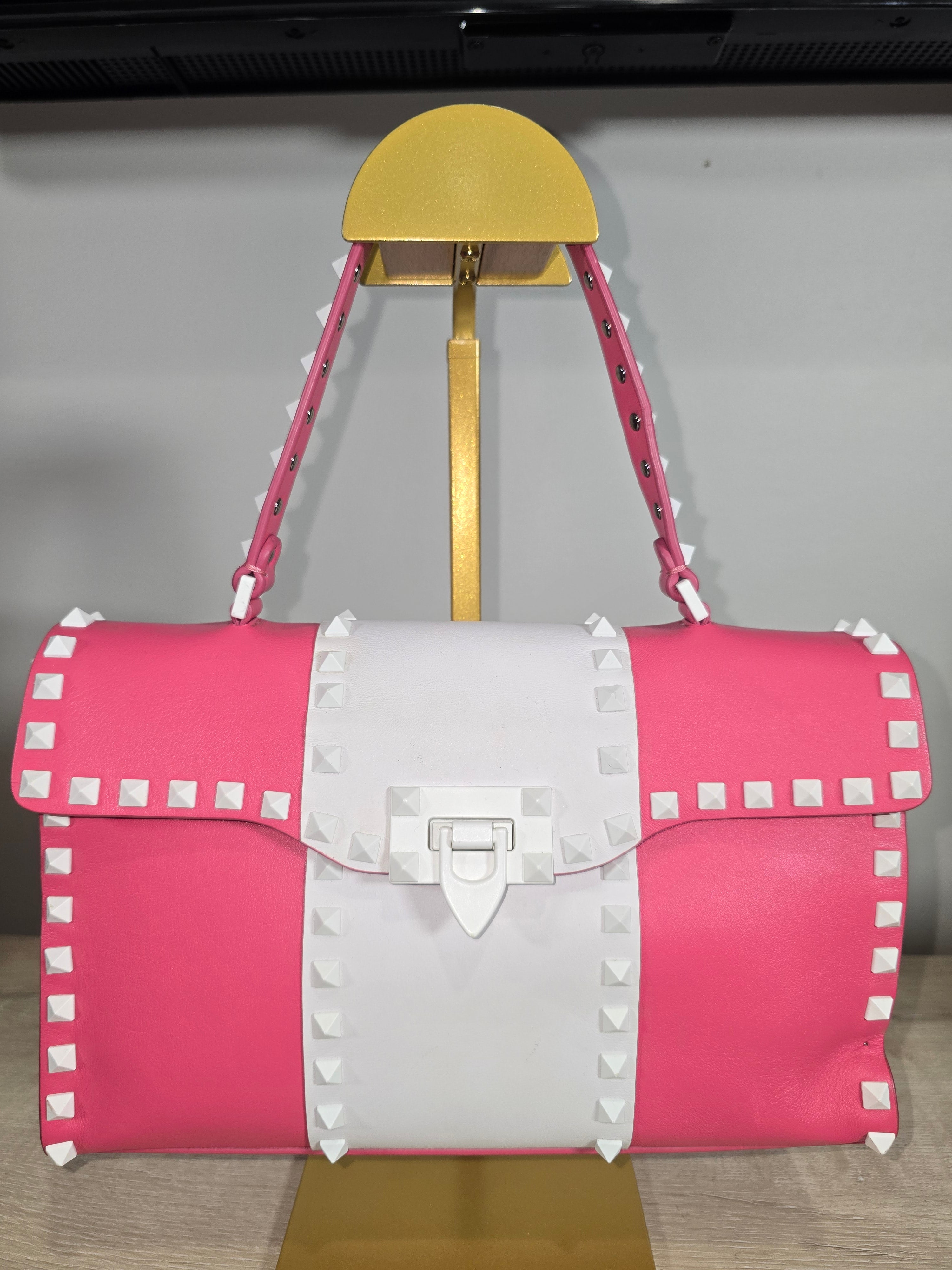 Valentino Garavani My Rockstud Shoulder Bag Pink White Leather Studded Strap