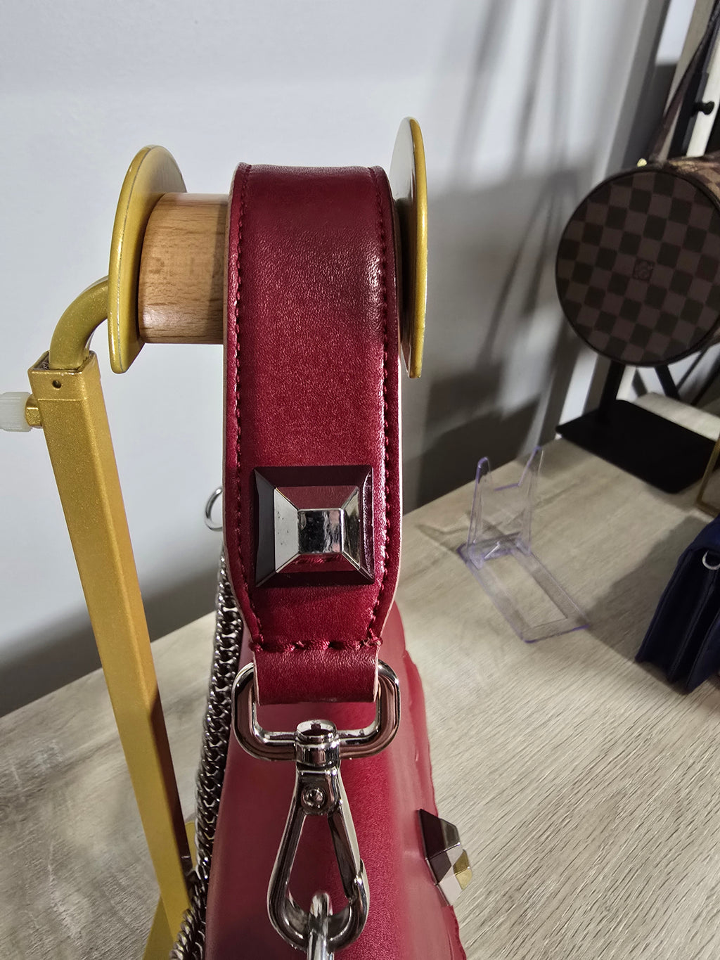 Fendi Kan I Medium Shoulder Bag Red Leather Silver Hardware Chain Strap