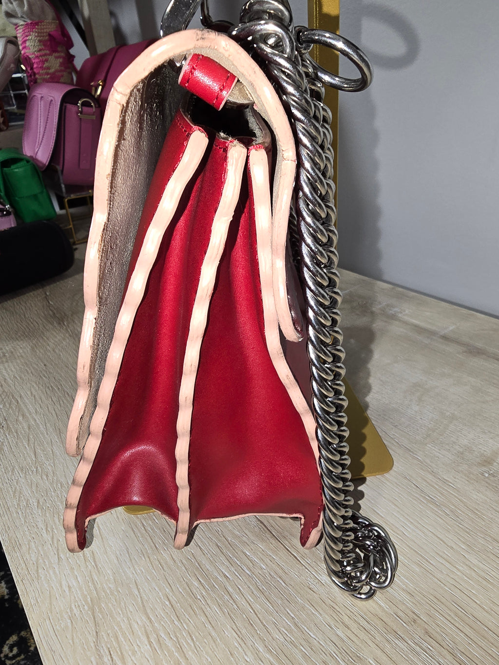 Fendi Kan I Medium Shoulder Bag Red Leather Silver Hardware Chain Strap