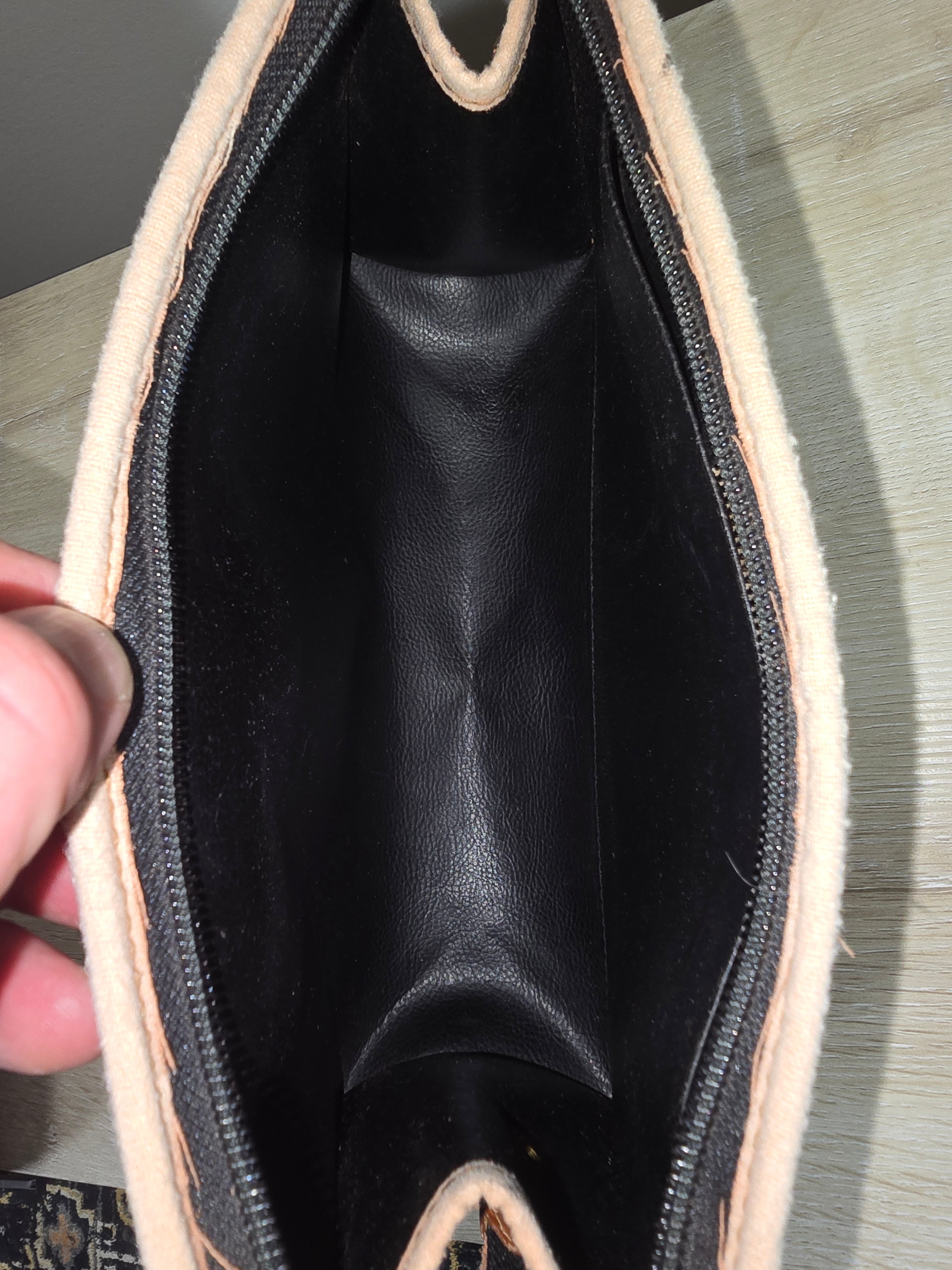 Fendi Vintage Pequin Striped Canvas Flat Pouch Brown Black Tan Leather Trim
