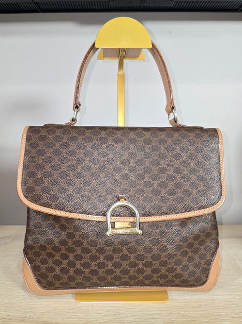 Céline Vintage Macadam Top Handle Bag Gold Horsebit Hardware Flap Closure