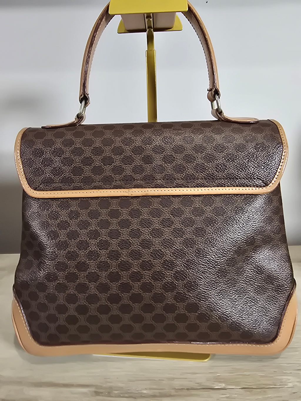 Céline Vintage Macadam Top Handle Bag Gold Horsebit Hardware Flap Closure