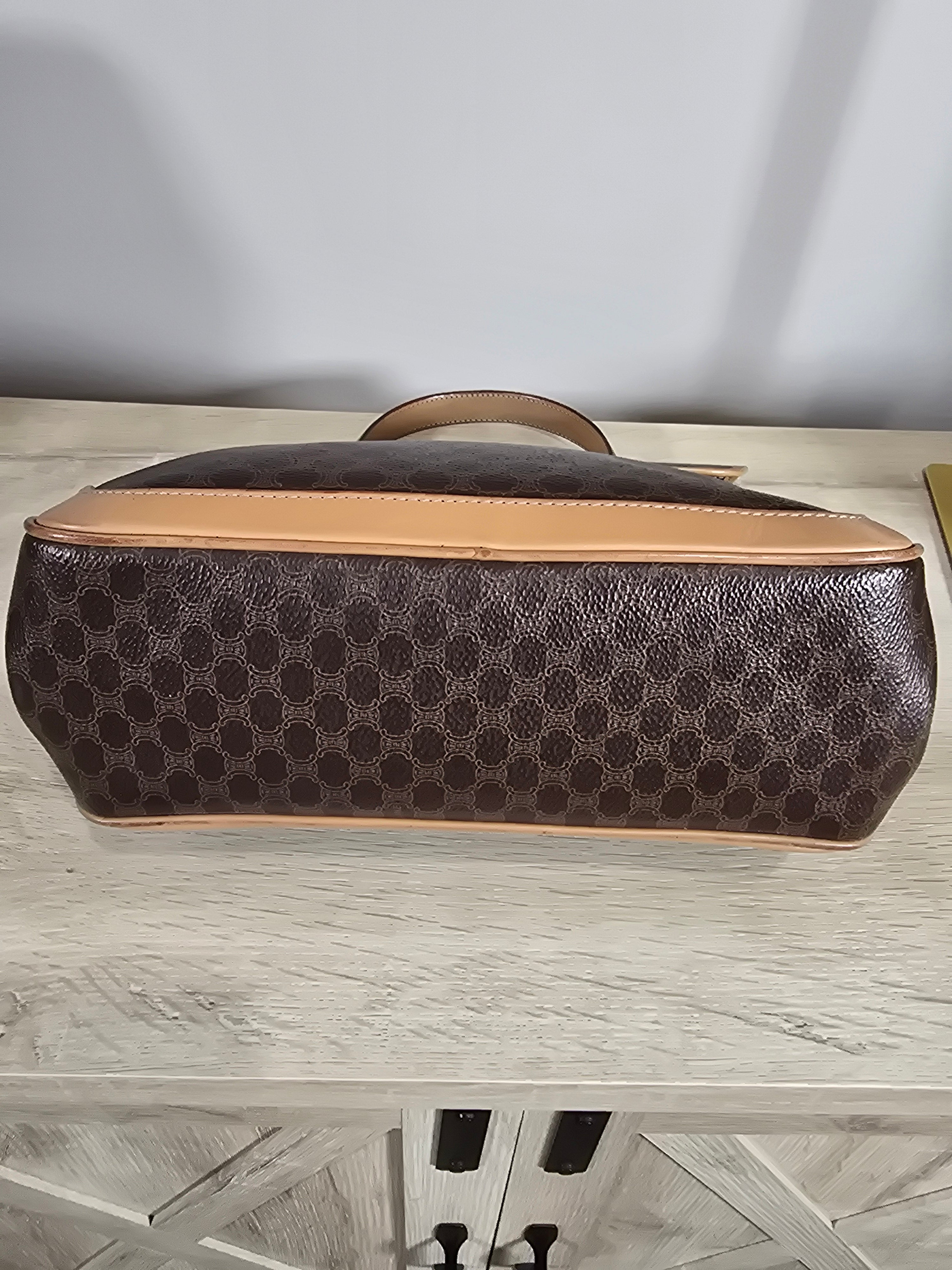 Céline Vintage Macadam Top Handle Bag Gold Horsebit Hardware Flap Closure