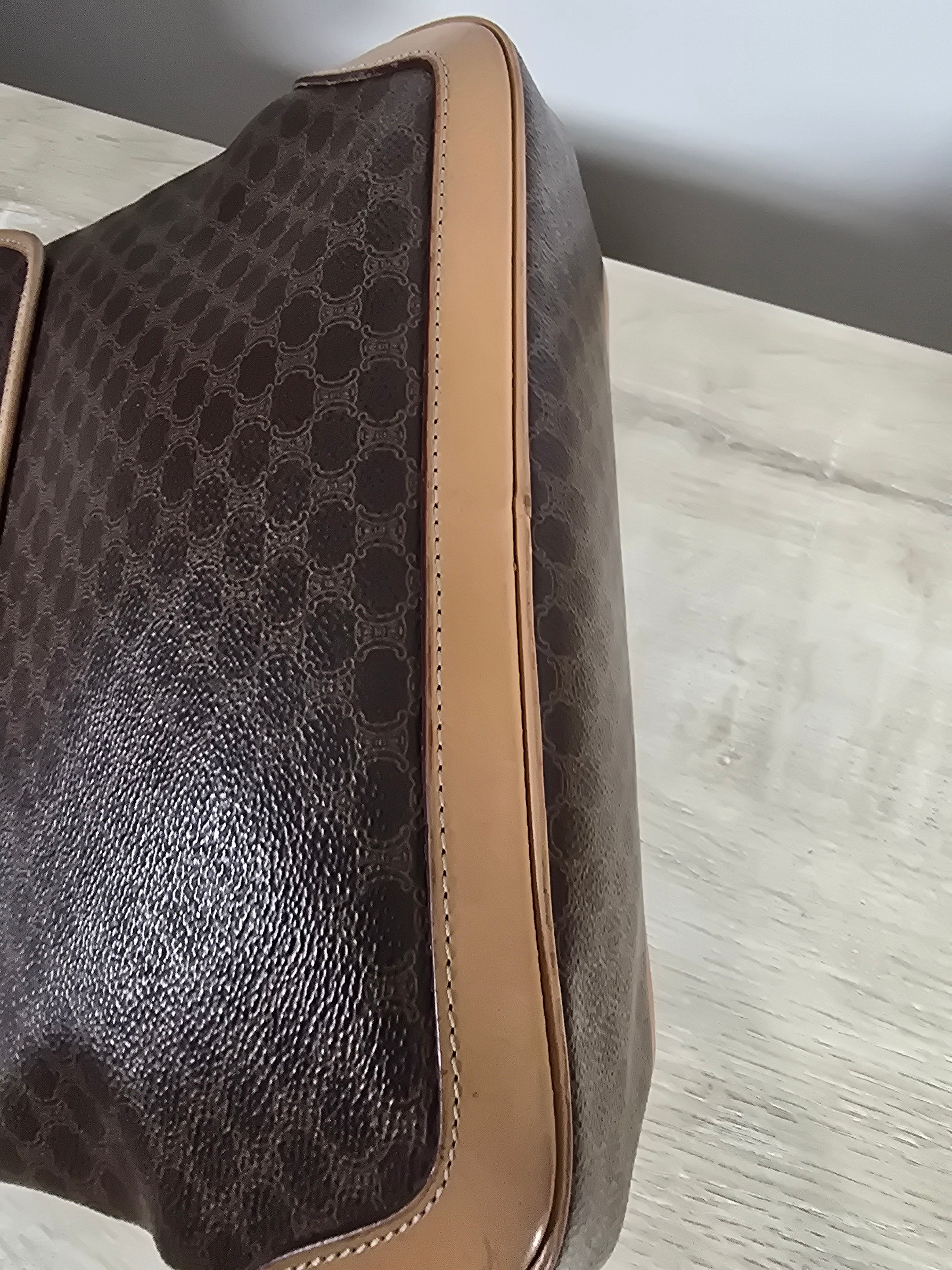 Céline Vintage Macadam Top Handle Bag Gold Horsebit Hardware Flap Closure