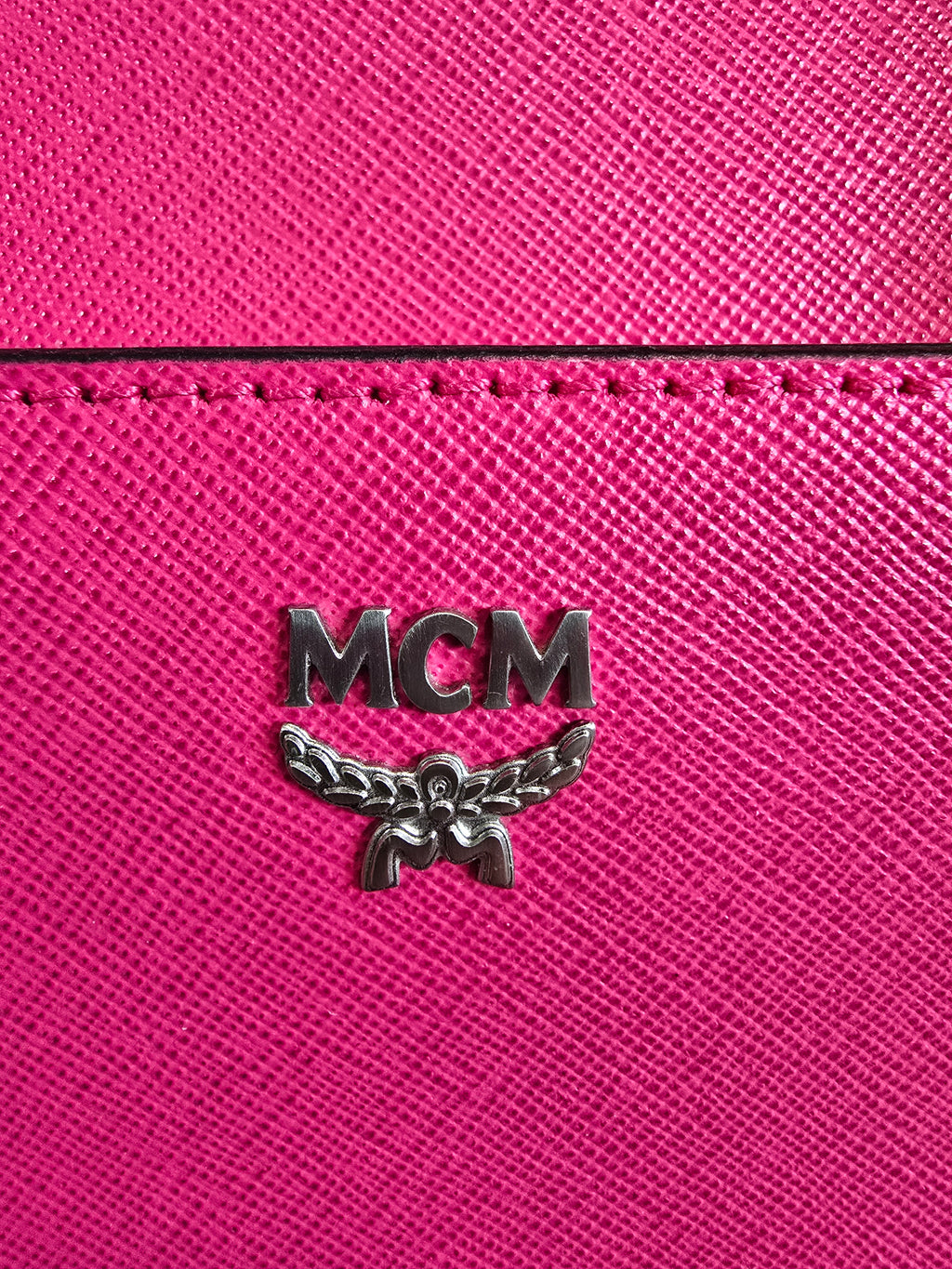 MCM Saffiano Leather Shoulder Tote Bag Pink Magenta