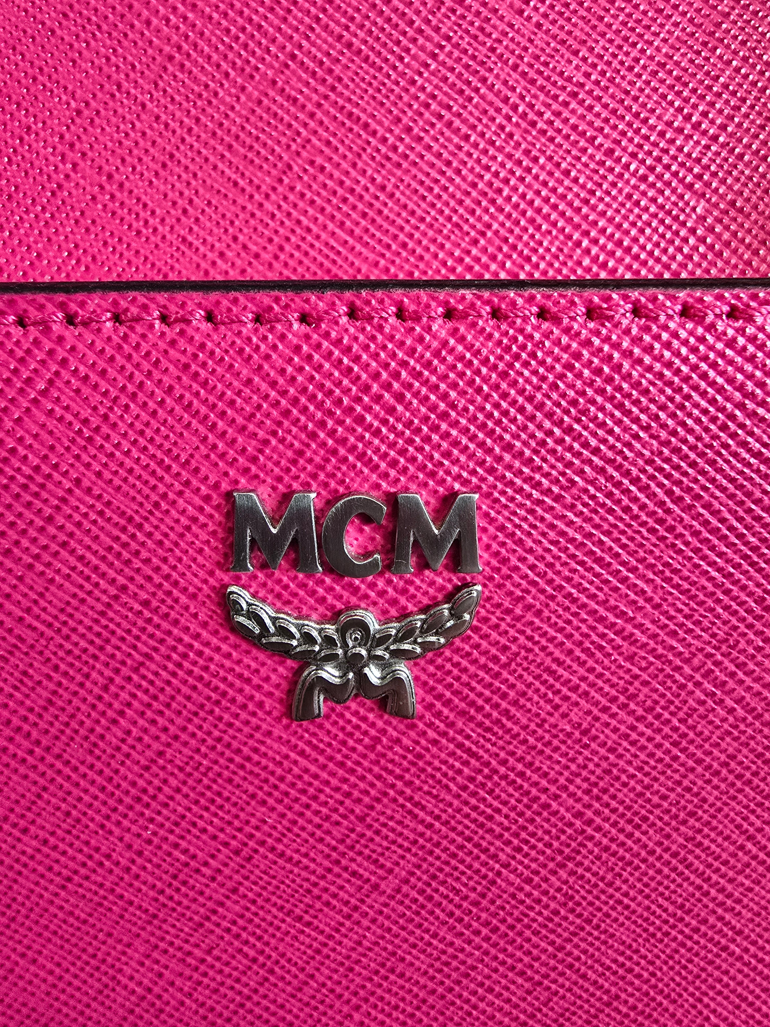 MCM Saffiano Leather Shoulder Tote Bag Pink Magenta