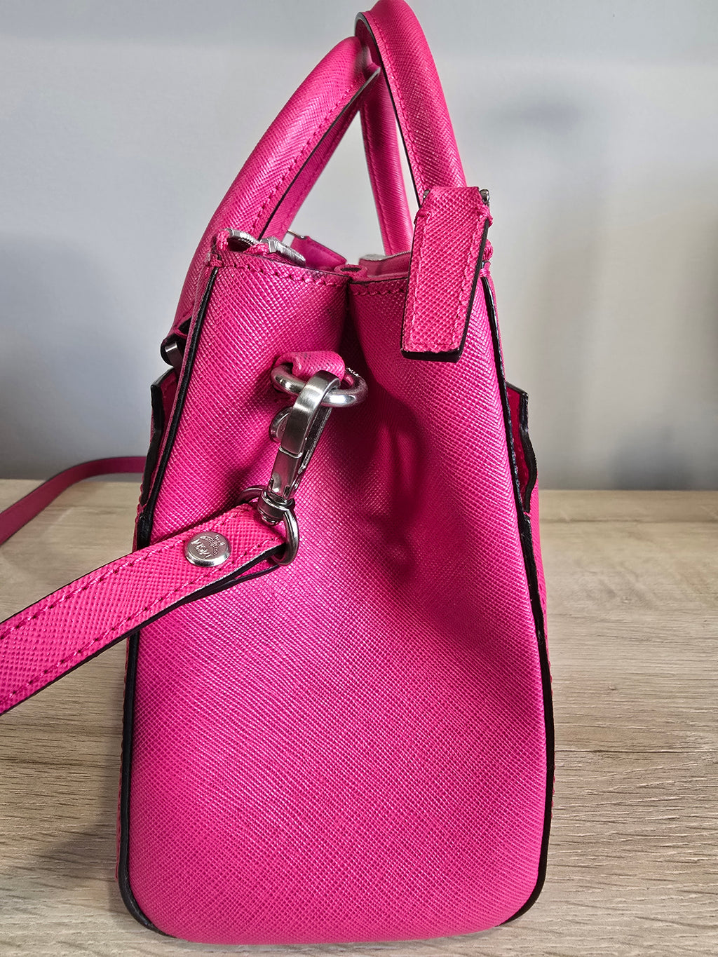 MCM Saffiano Leather Shoulder Tote Bag Pink Magenta