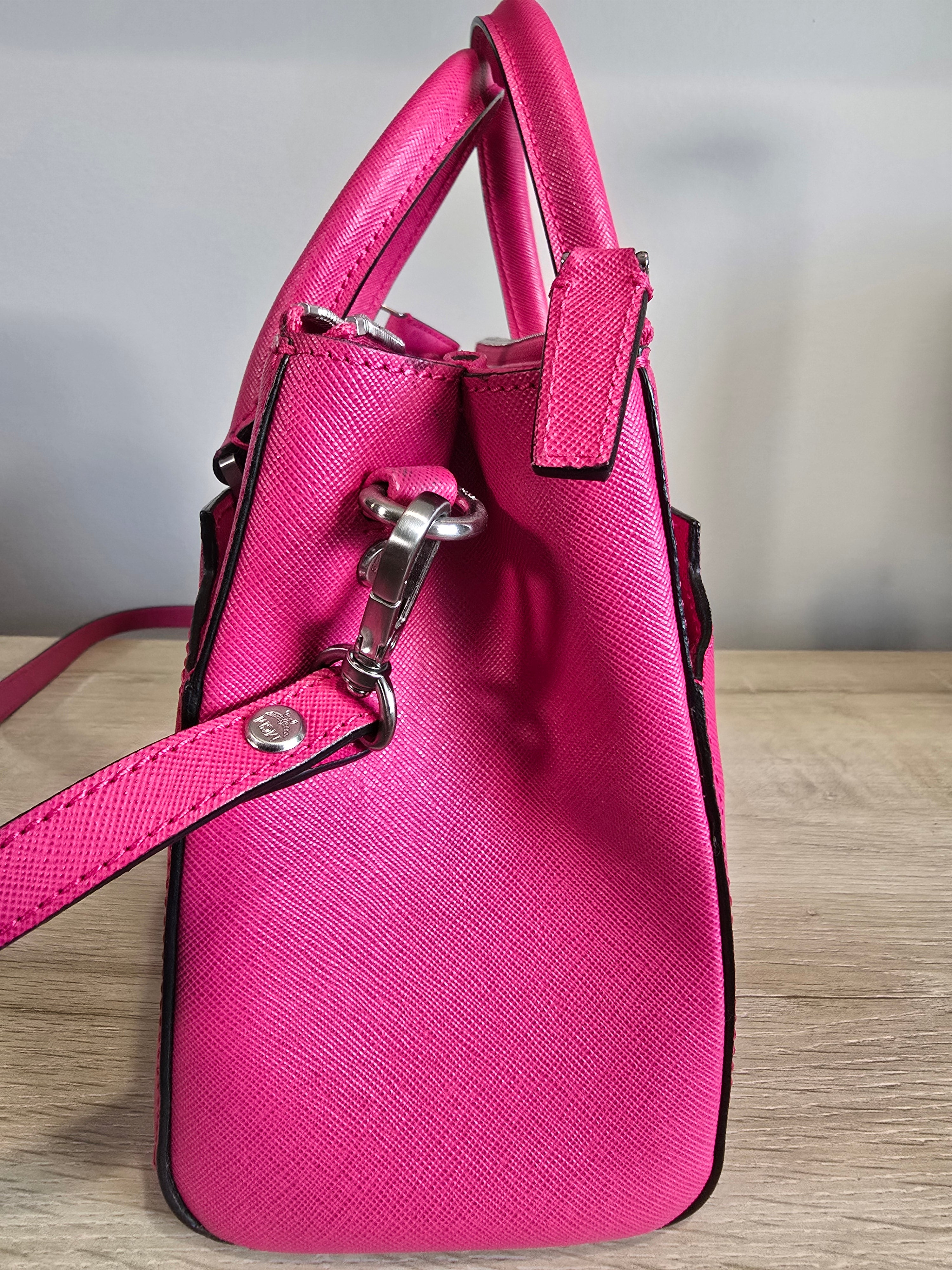 MCM Saffiano Leather Shoulder Tote Bag Pink Magenta
