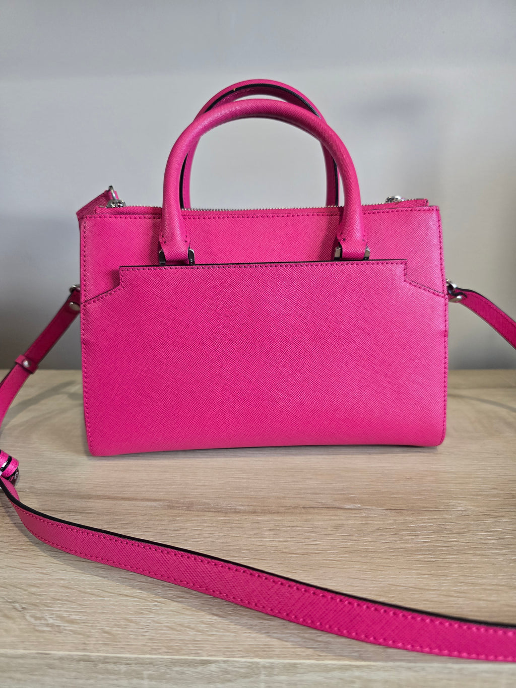 MCM Saffiano Leather Shoulder Tote Bag Pink Magenta
