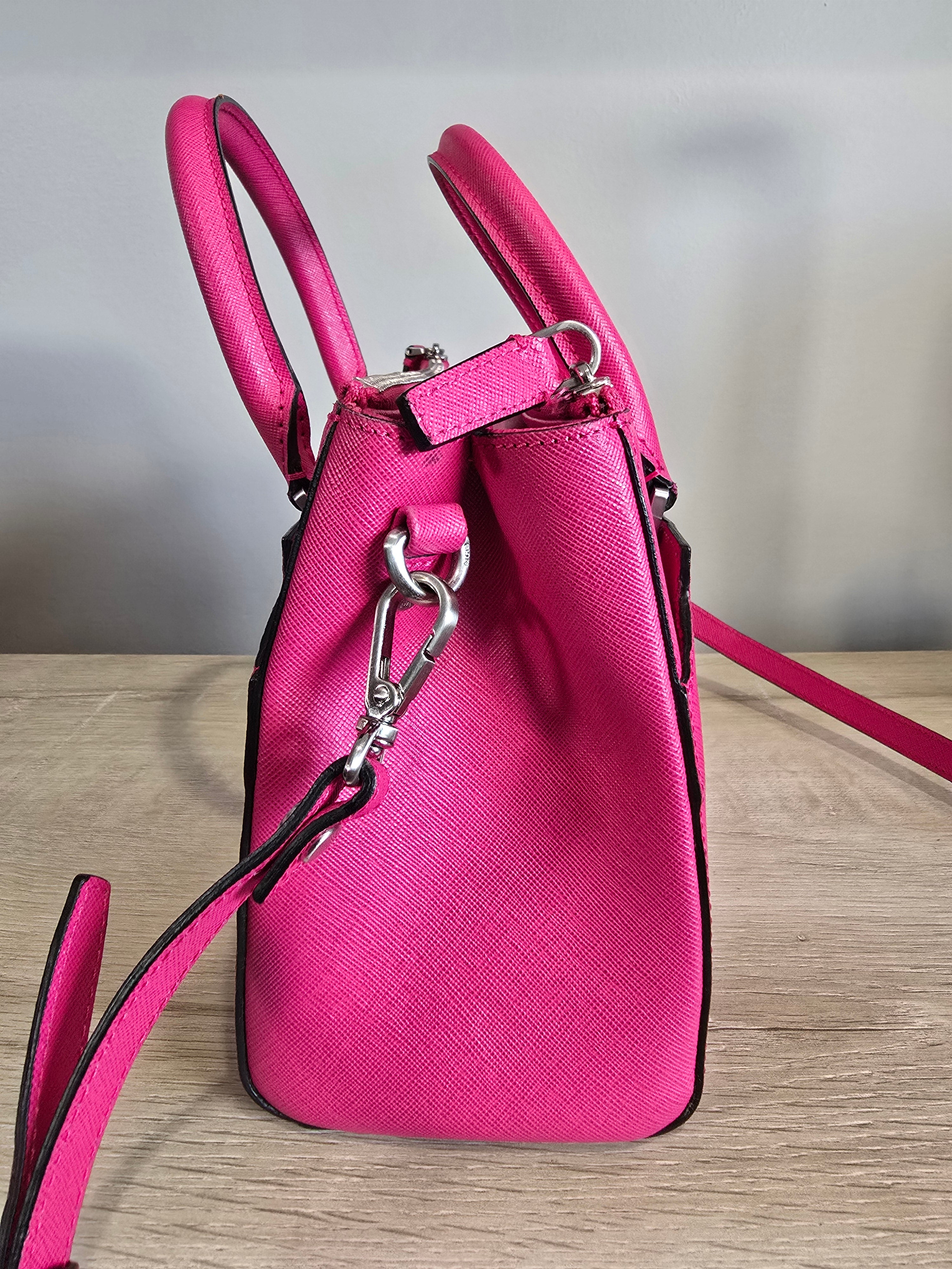 MCM Saffiano Leather Shoulder Tote Bag Pink Magenta