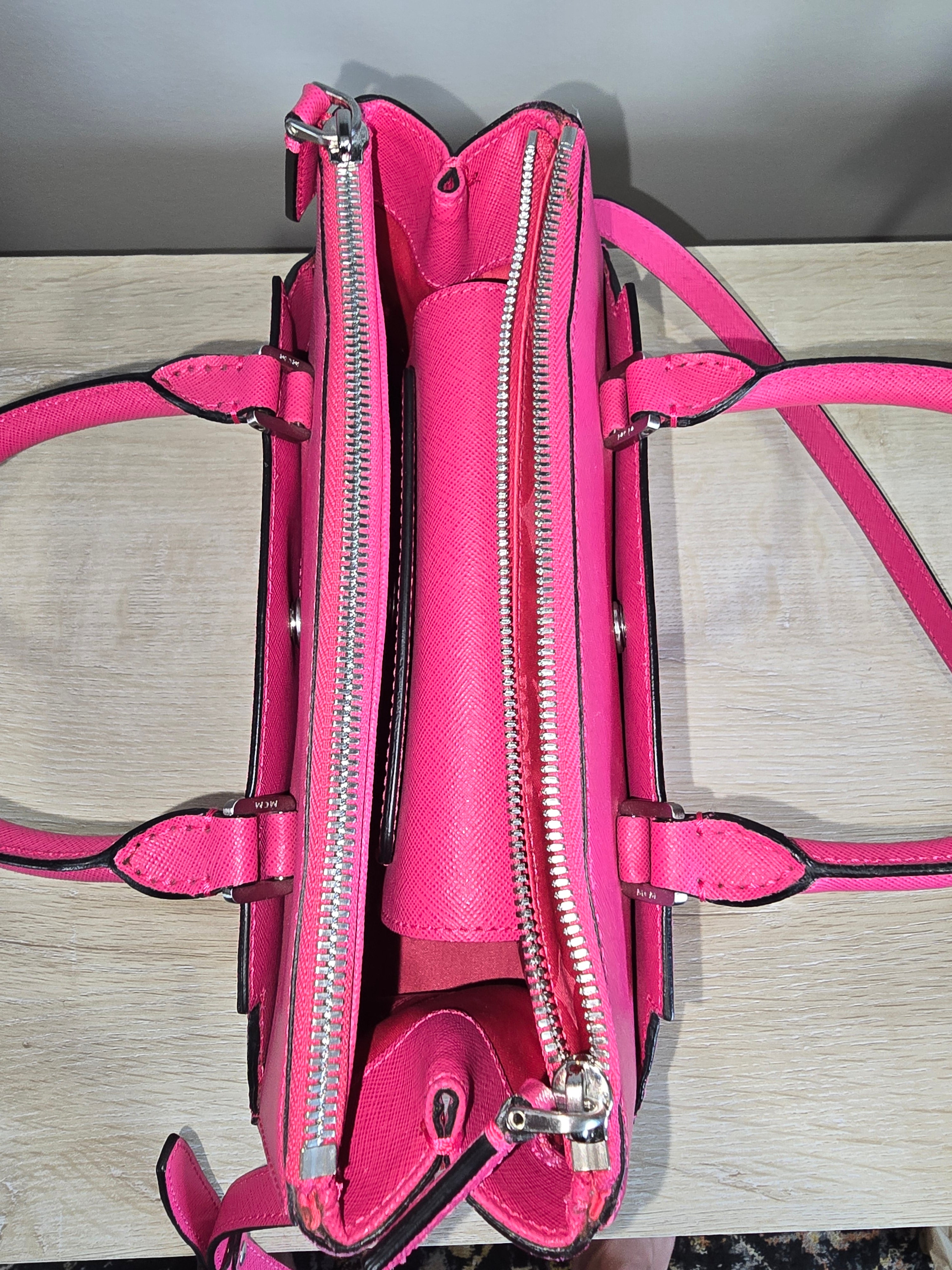 MCM Saffiano Leather Shoulder Tote Bag Pink Magenta