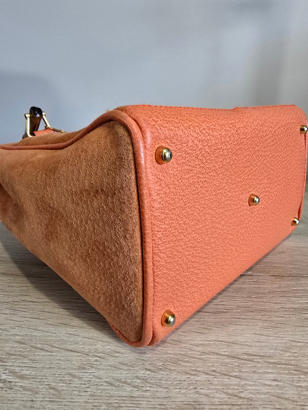 Gucci Vintage Bamboo 2-Way Front Pocket Tote Bag Orange Suede Gold Hardware