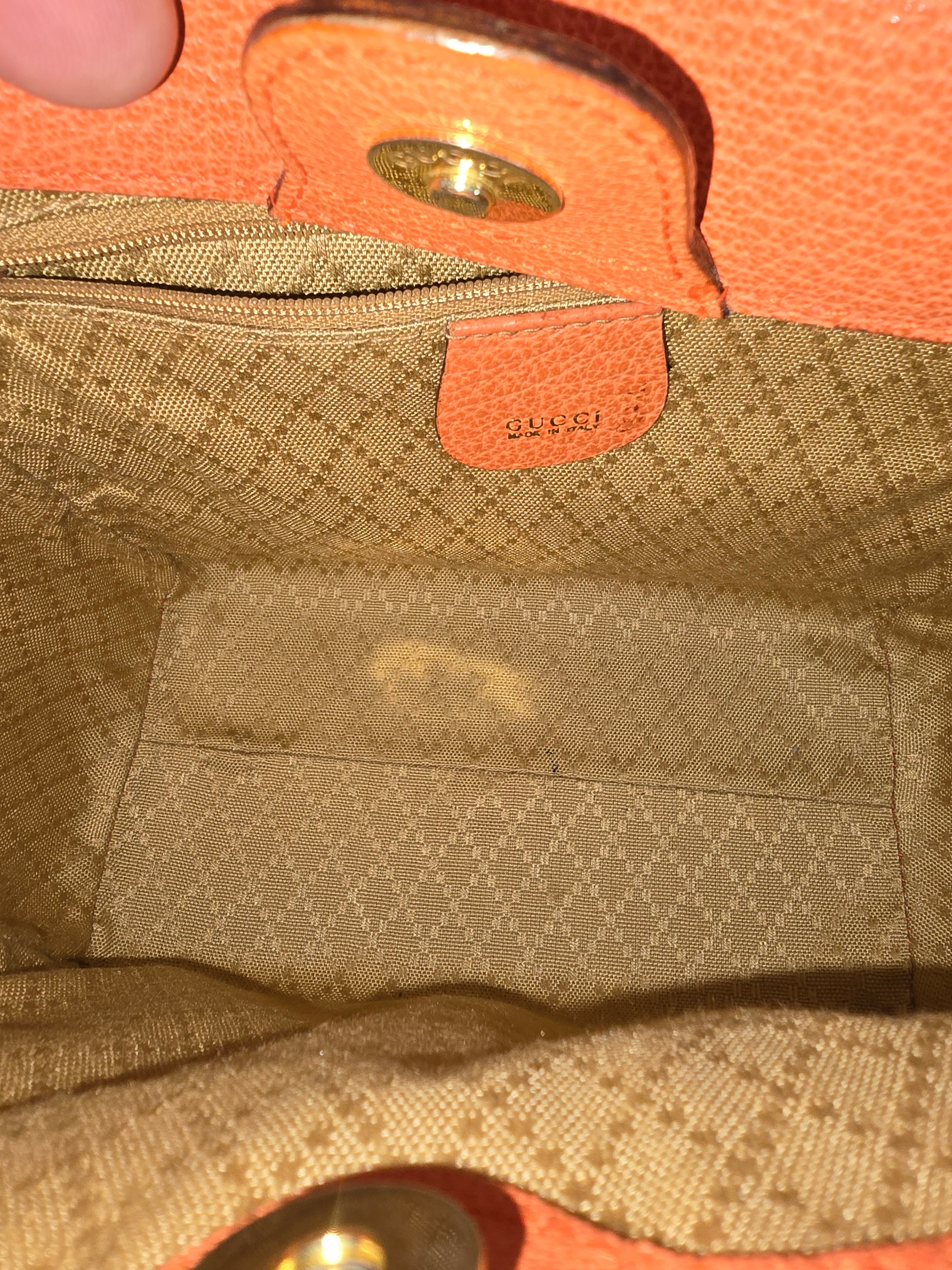 Gucci Vintage Bamboo 2-Way Front Pocket Tote Bag Orange Suede Gold Hardware
