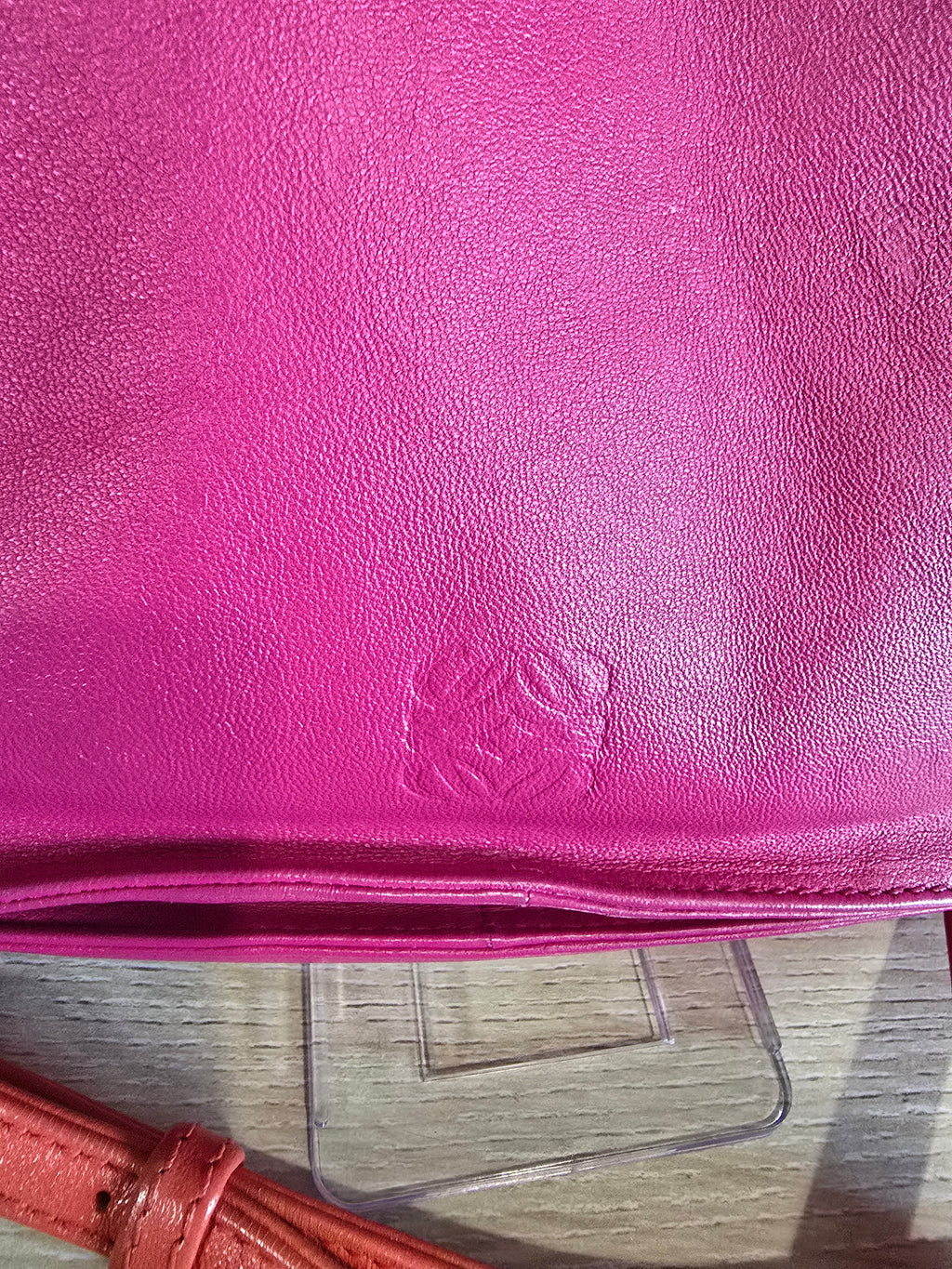 Loewe Flamenco Shoulder Bag — Bright Pink with Red Shoulder Strap