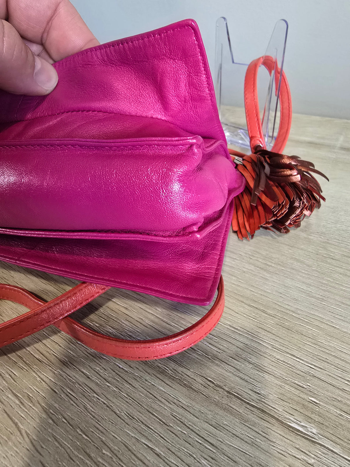 Loewe Flamenco Shoulder Bag — Bright Pink with Red Shoulder Strap