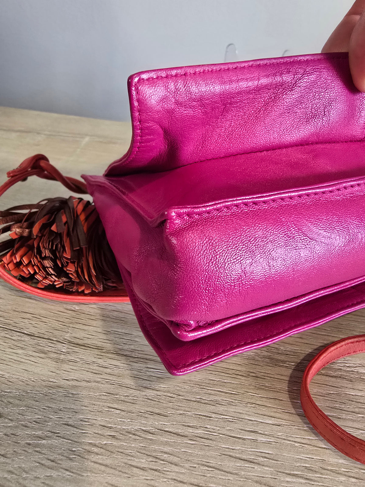 Loewe Flamenco Shoulder Bag — Bright Pink with Red Shoulder Strap