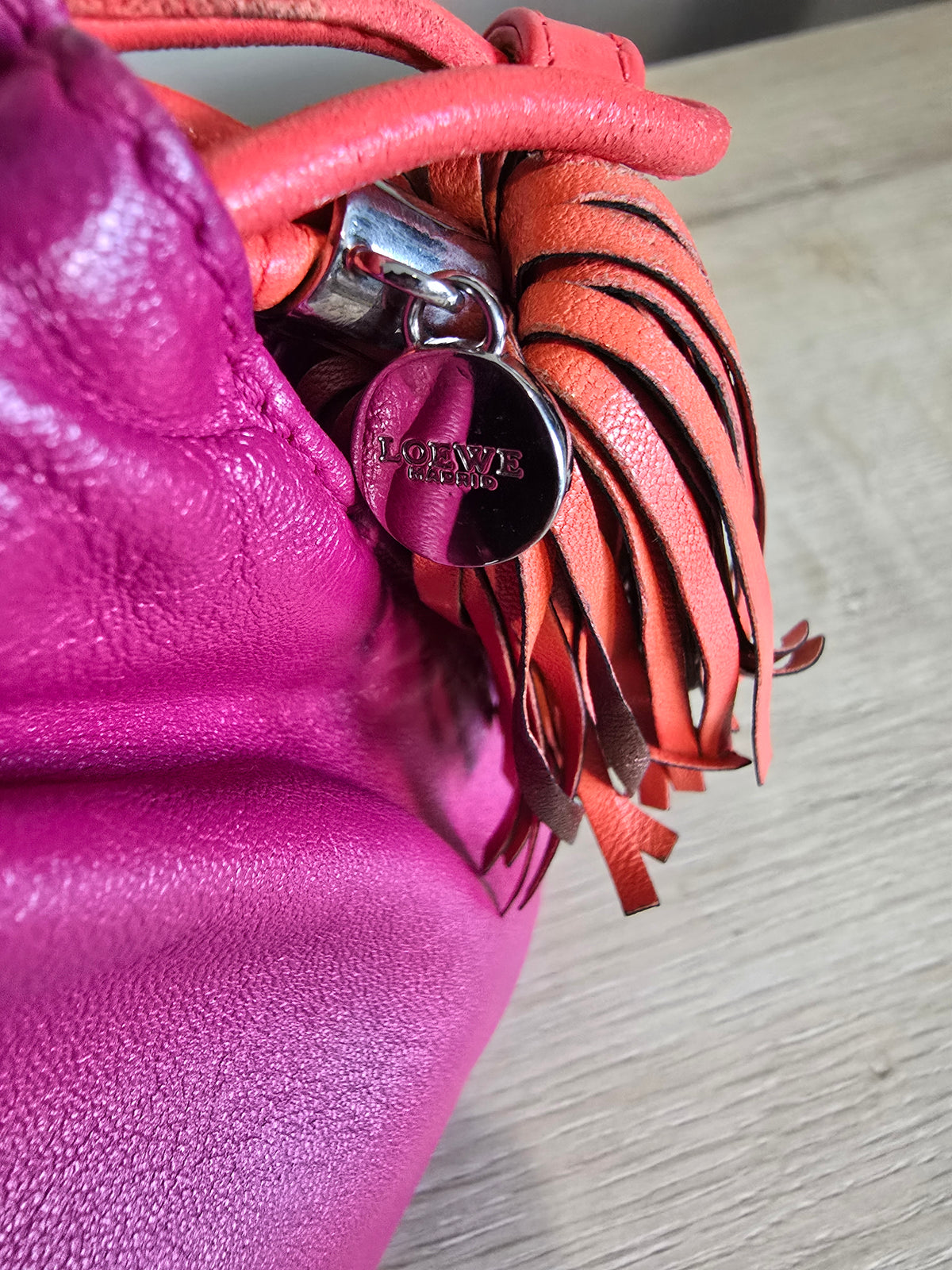 Loewe Flamenco Shoulder Bag — Bright Pink with Red Shoulder Strap
