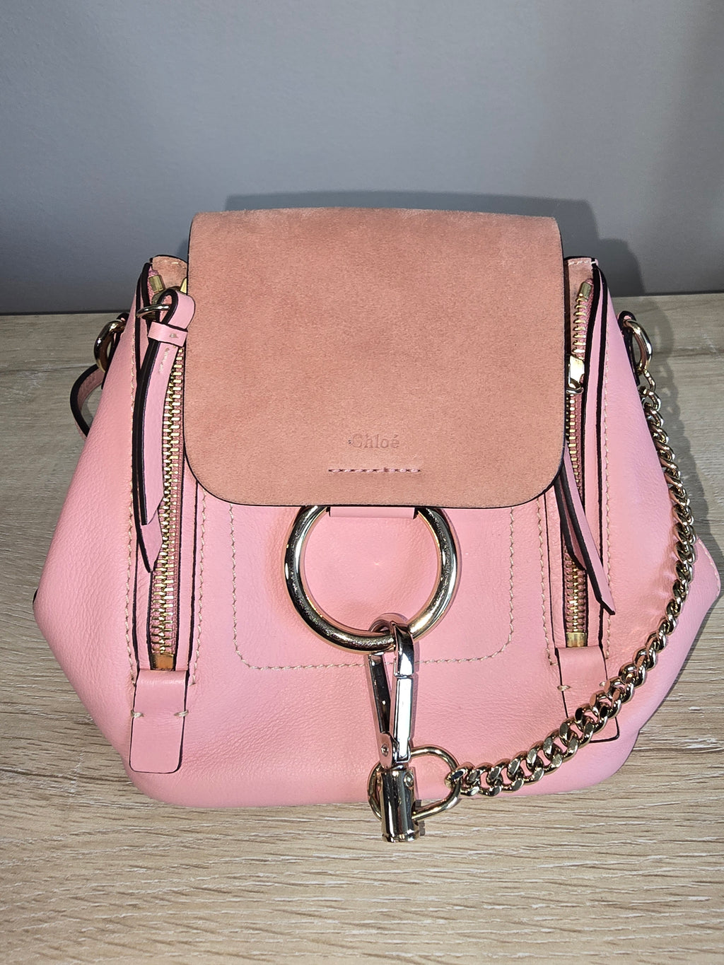 Chloé Mini Faye Backpack Washed Pink Leather