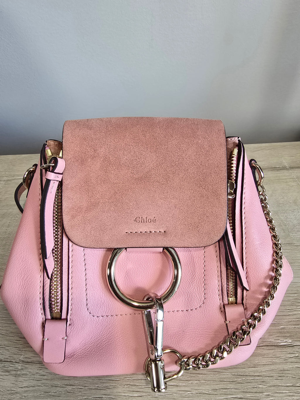 Chloé Mini Faye Backpack Washed Pink Leather