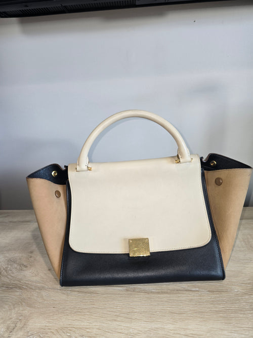 Celine Trapeze Bag — Medium Tricolor (White / Beige / Black)